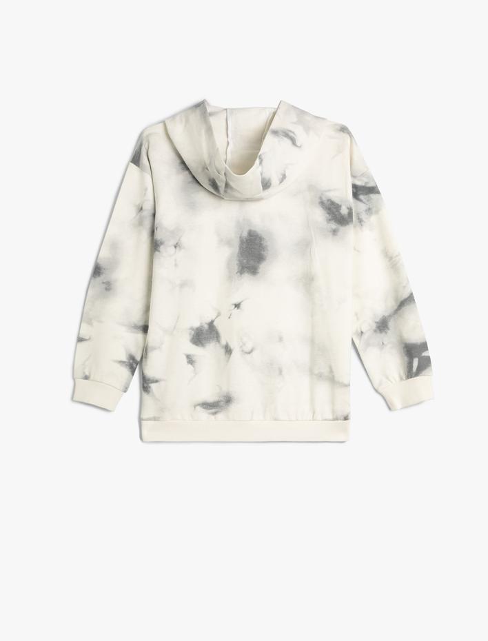 Erkek Çocuk Kapşonlu Sweatshirt Batik Desenli Slogan Baskılı Şardonlu Pamuklu