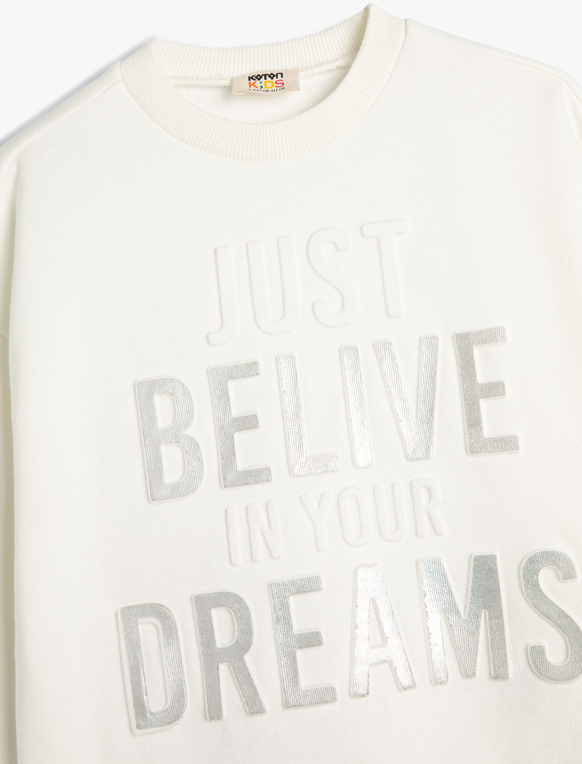  Kız Çocuk Sweatshirt Uzun Kollu Bisiklet Yaka Parlak Baskılı Slogan Temalı Şardonlu