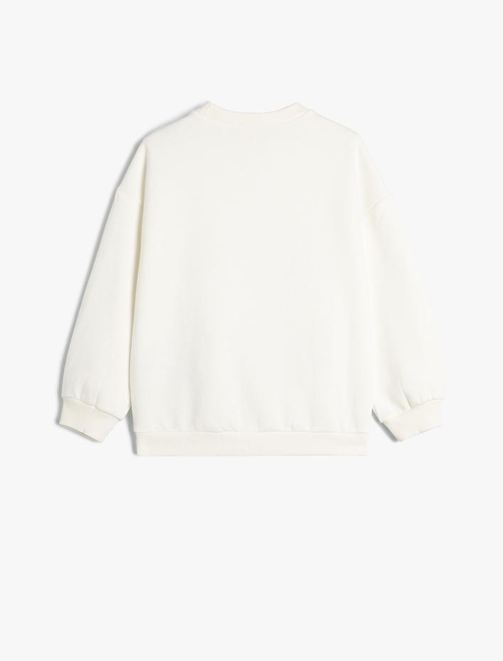 Kız Çocuk Sweatshirt Uzun Kollu Bisiklet Yaka Parlak Baskılı Slogan Temalı Şardonlu