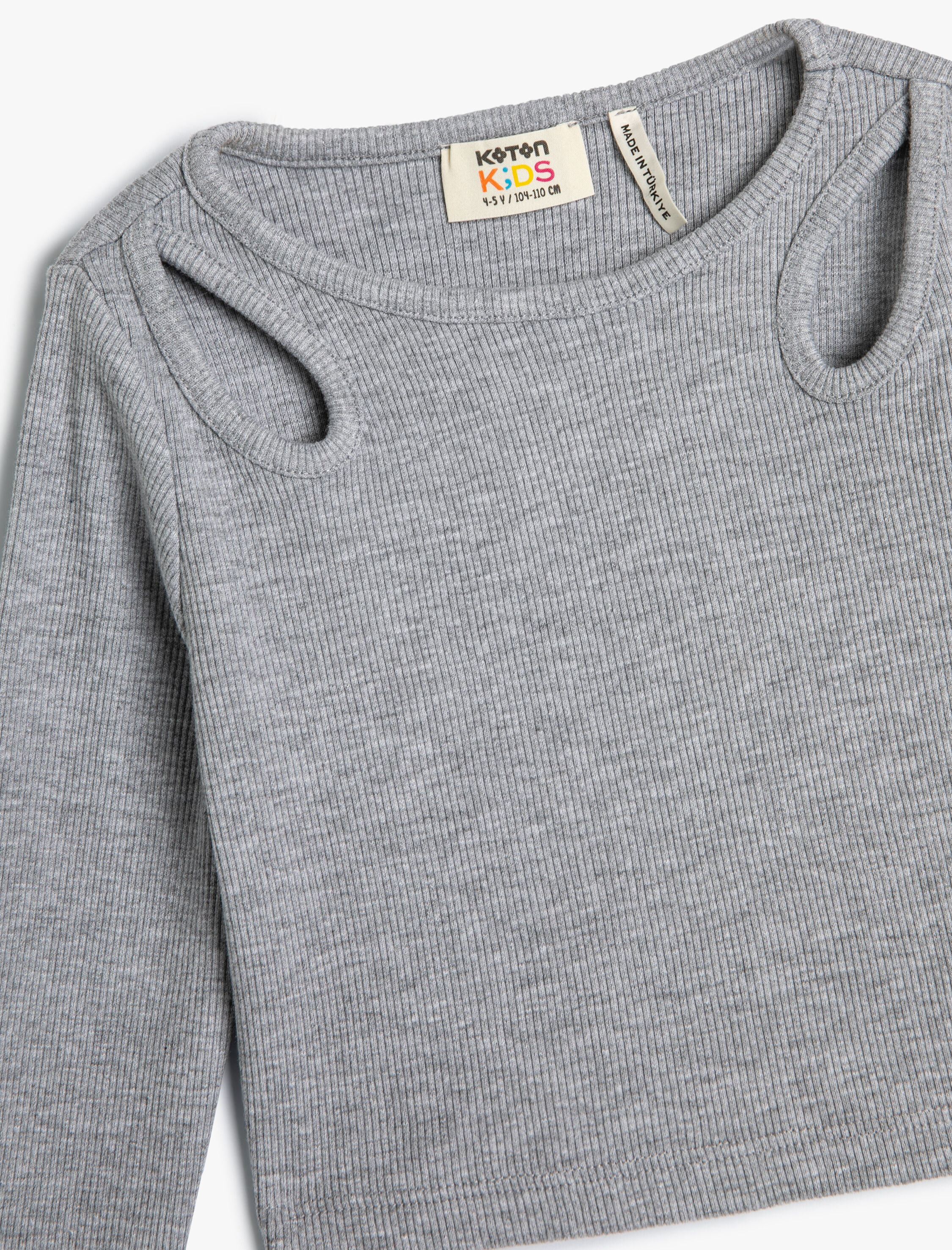  Kız Çocuk Tişört Pencere Detaylı Uzun Kollu Yuvarlak Yaka