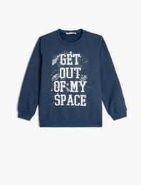 Sweatshirt Uzun Kollu Bisiklet Yaka Uzay Temalı Şardonlu