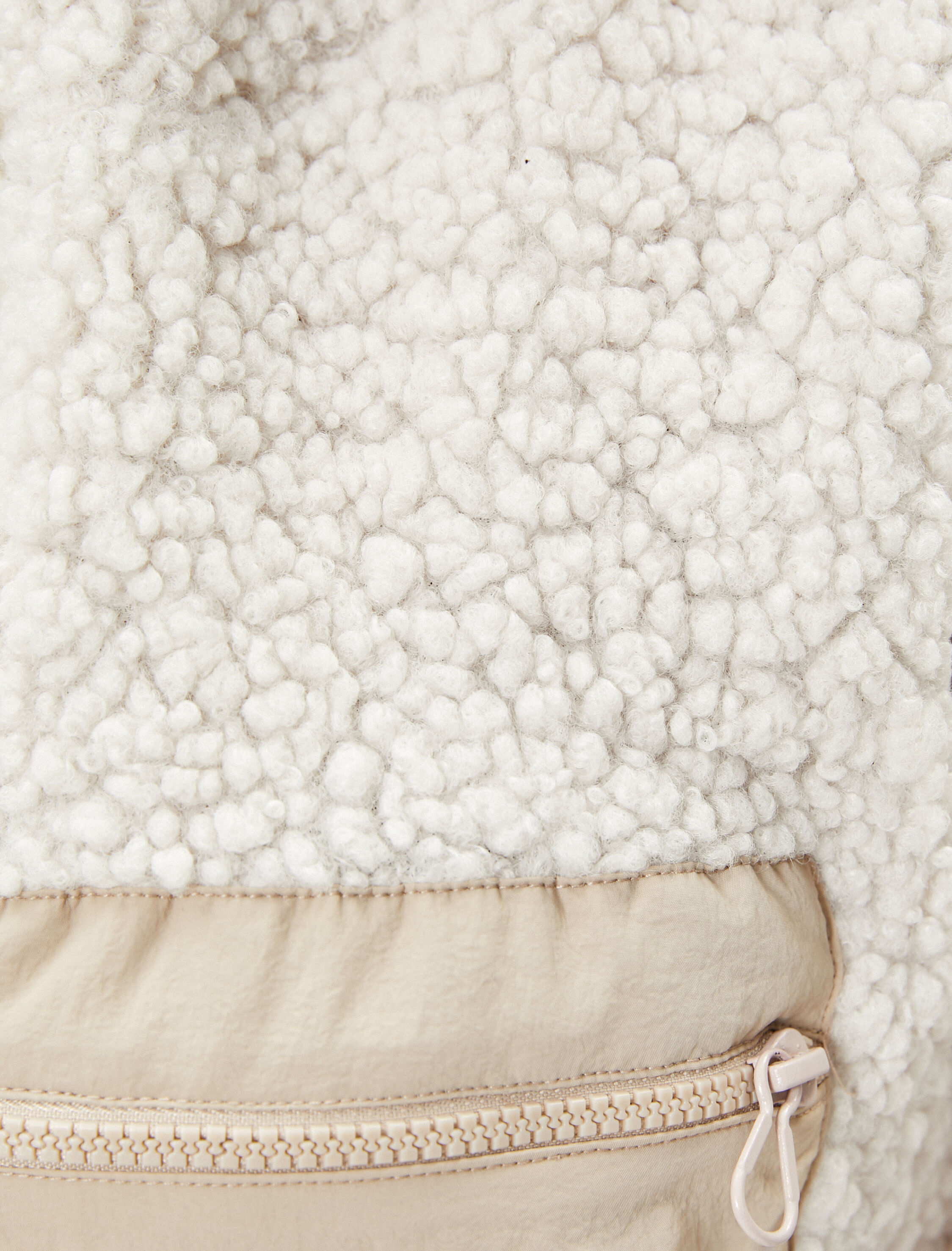   Peluş Sweatshirt Fermuarlı Dik Yaka Cep Detaylı İki Farklı Kumaş Kullanımlı