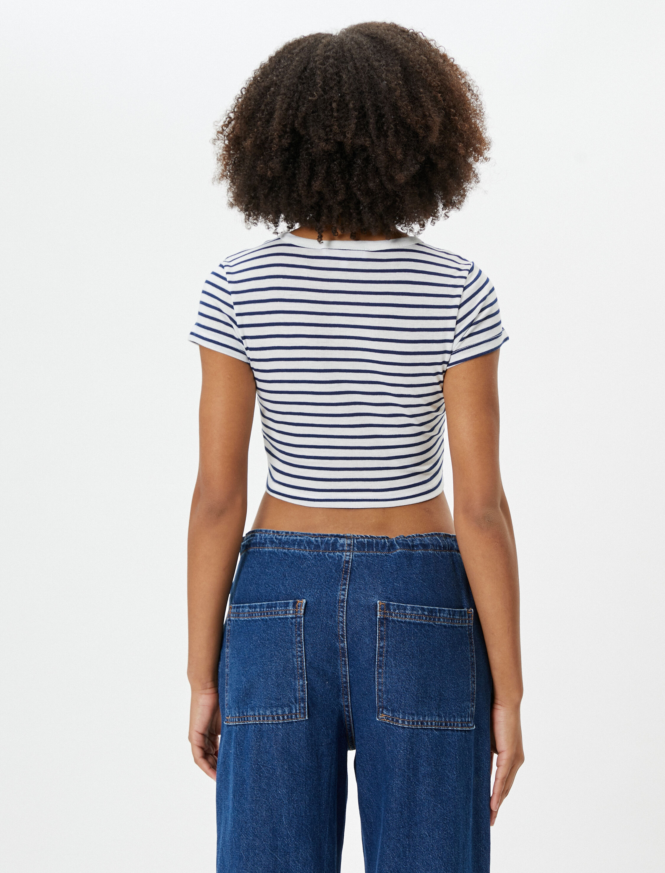   Crop Tişört Kısa Kollu Bisiklet Yaka Slim Fit