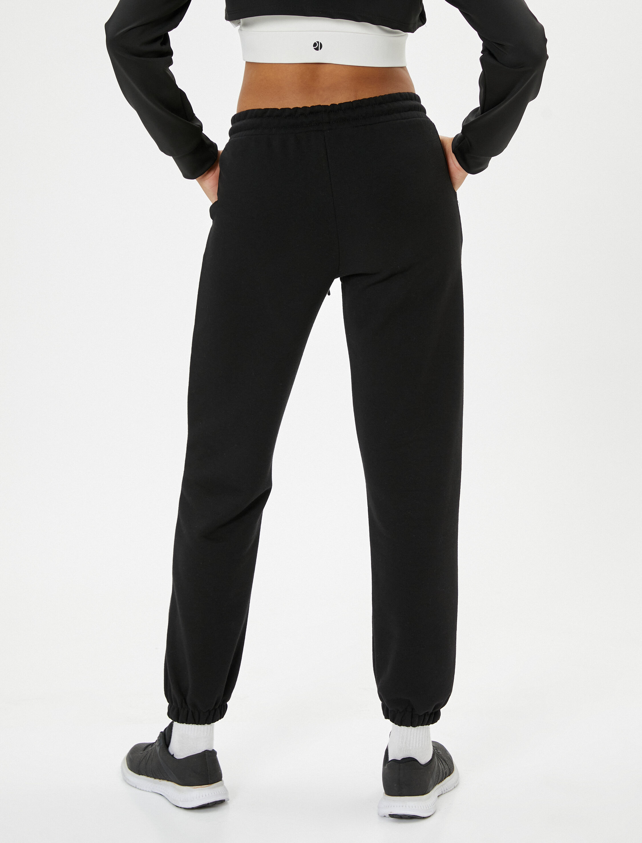   Şardonlu Jogger Eşofman Altı Baskı Detaylı Yüksek Bel Bağlamalı Cepli Rahat Kalıp