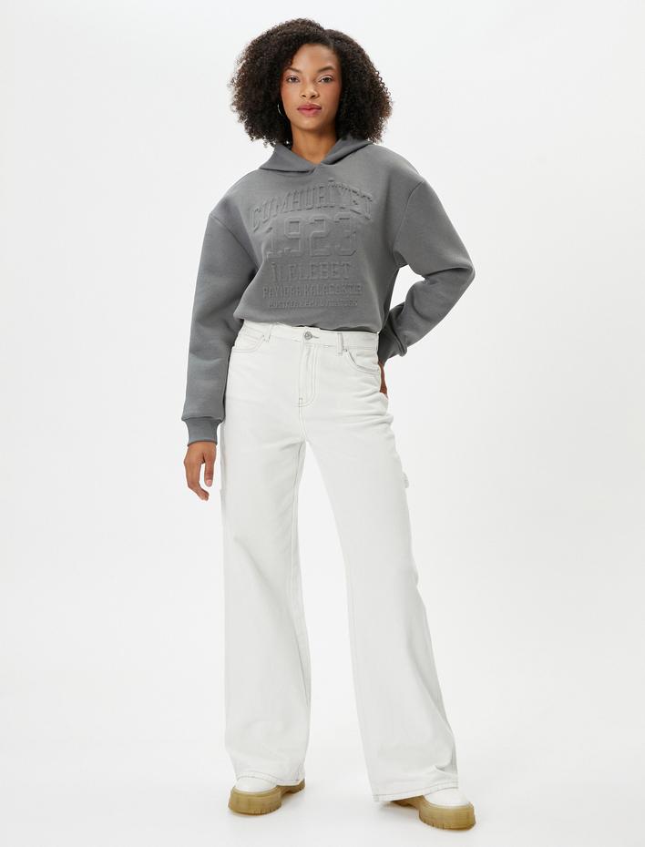  Şardonlu Cumhuriyet Sweatshirt Crop Kapüşonlu Kabartma Baskılı Rahat Kalıp 100. Yıl Özel