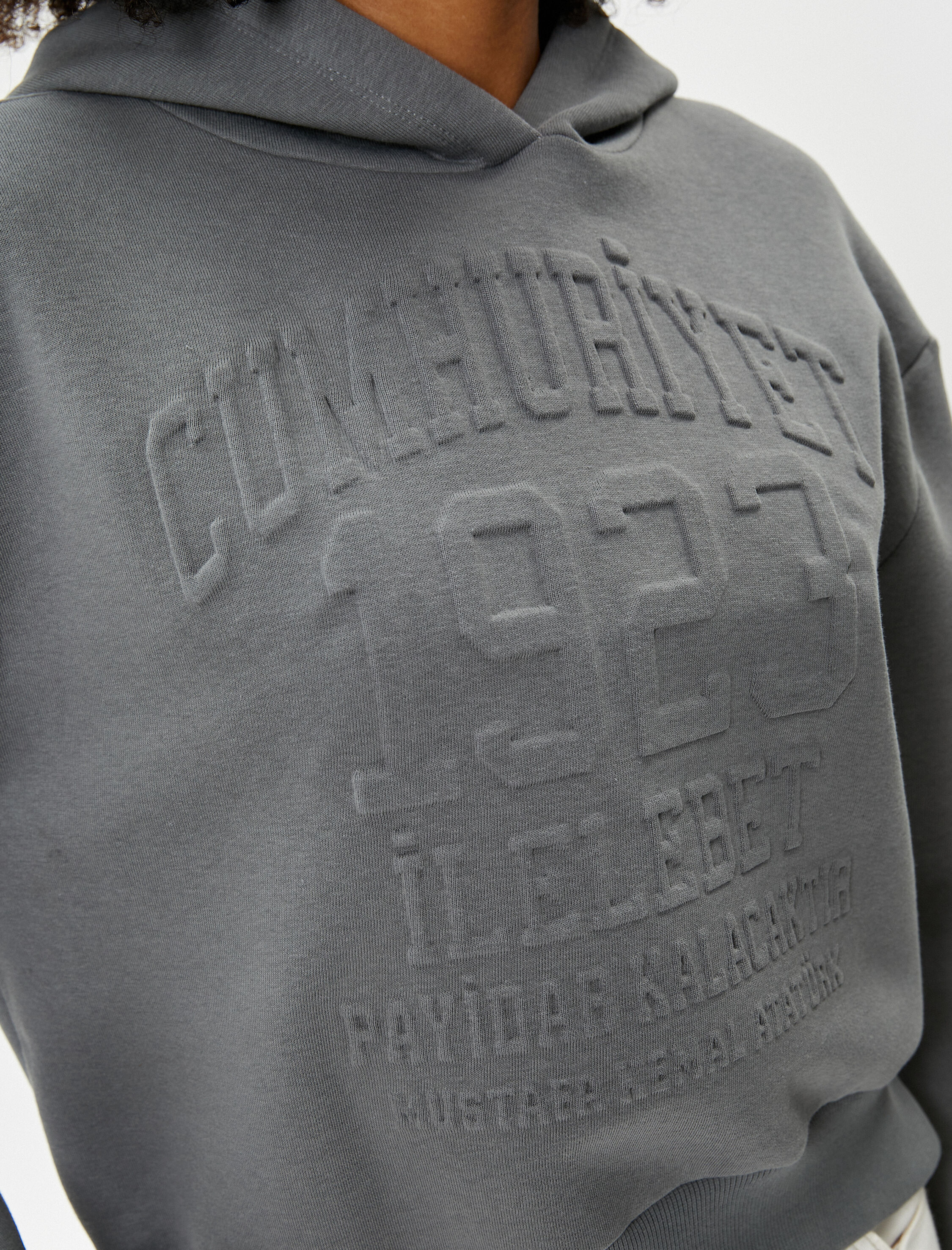   Şardonlu Cumhuriyet Sweatshirt Crop Kapüşonlu Kabartma Baskılı Rahat Kalıp 100. Yıl Özel