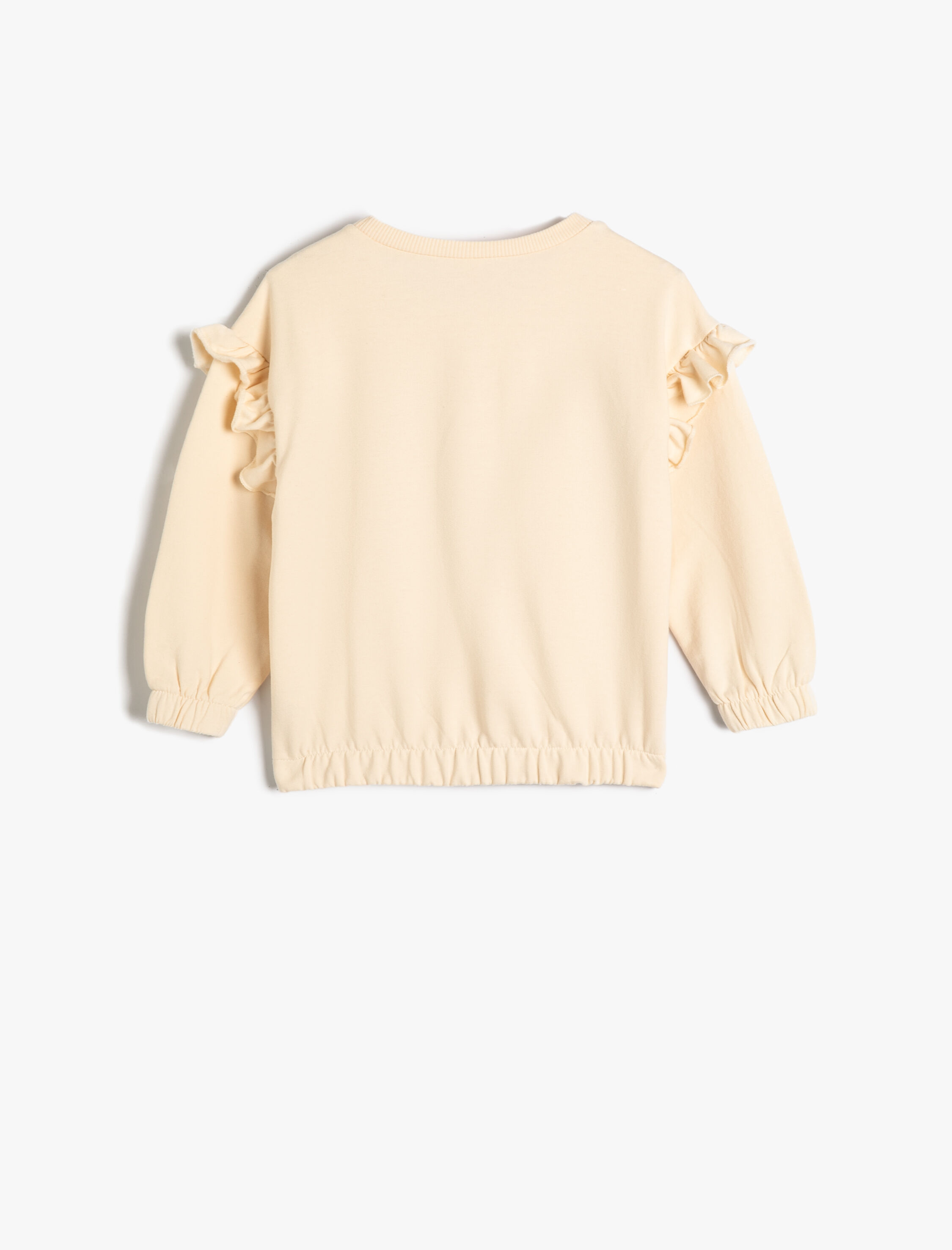  Kız Bebek Sweatshirt Uzun Kollu Bisiklet Yaka Aplike Detaylı Fırfırlı Pamuklu Şardonlu