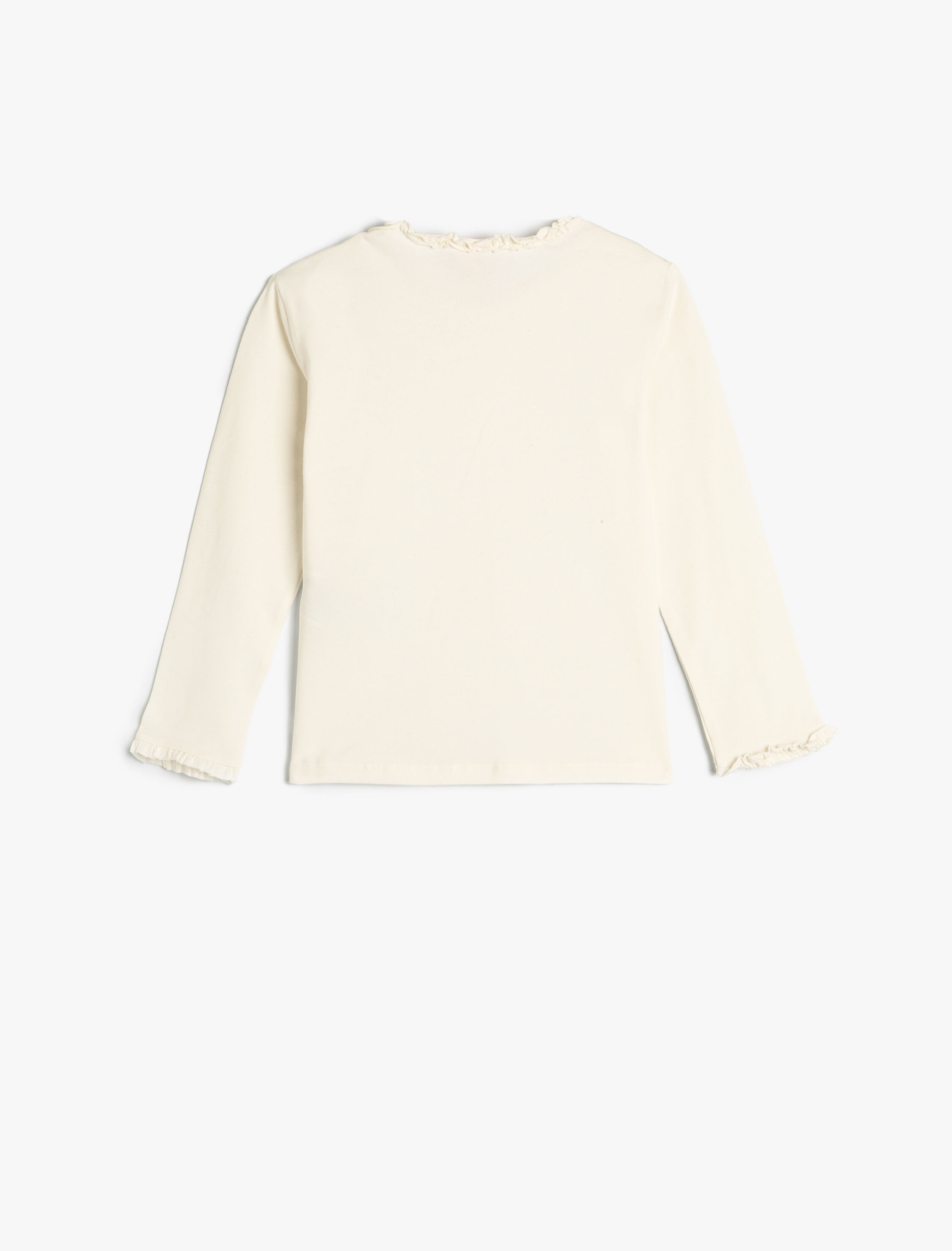  Kız Bebek Basic tişört Uzun Kollu Bisiklet Yaka Fırfır Detaylı Pamuklu