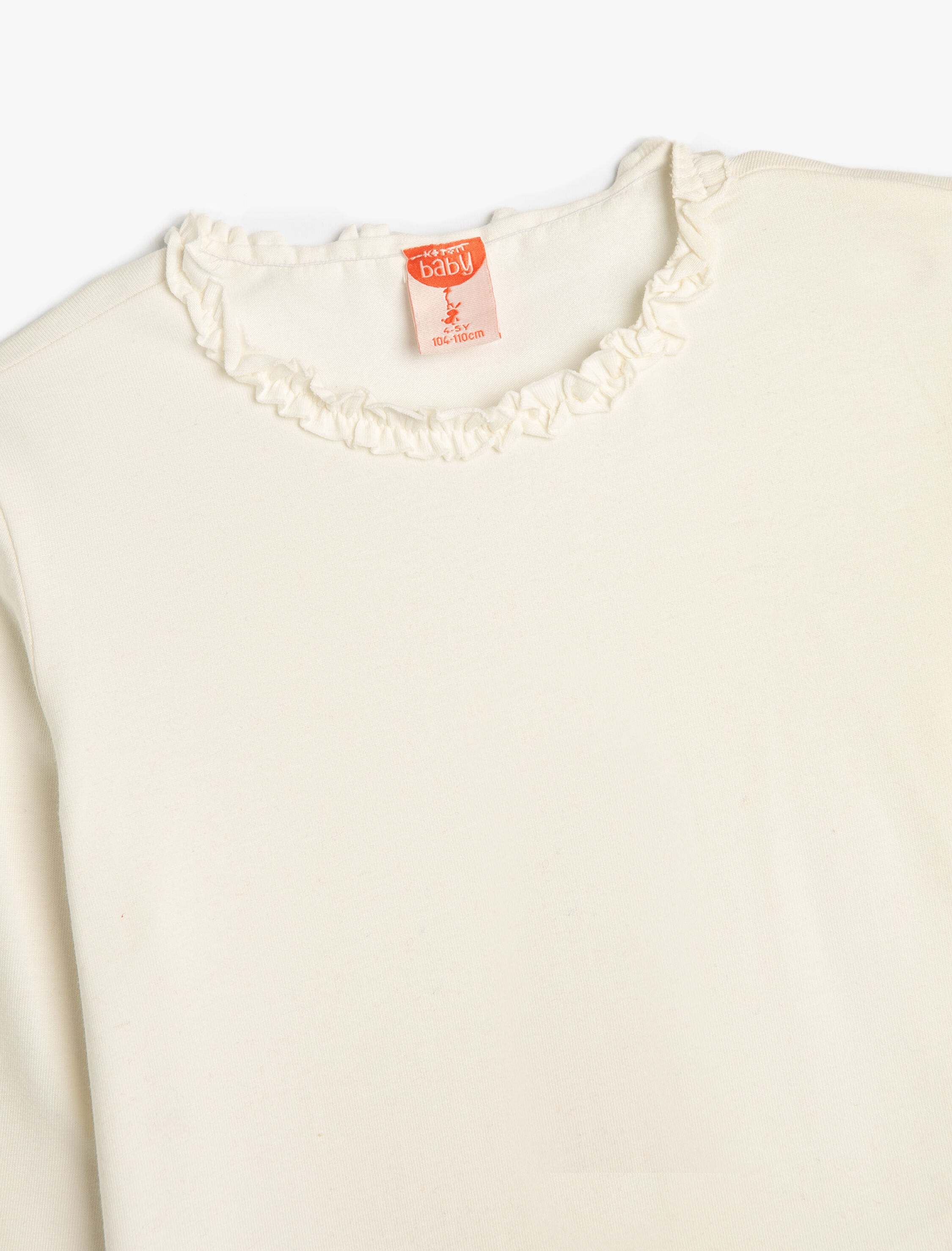  Kız Bebek Basic tişört Uzun Kollu Bisiklet Yaka Fırfır Detaylı Pamuklu