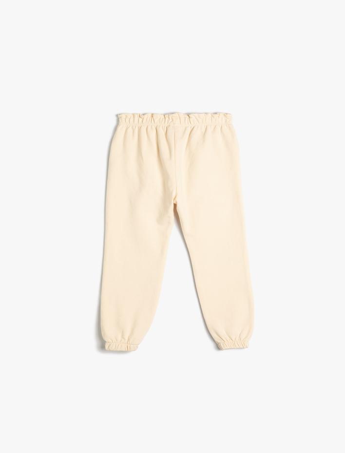 Kız Bebek Jogger Eşofman Altı Kedi Baskı Detaylı Pamuklu Beli Lastikli Şardonlu