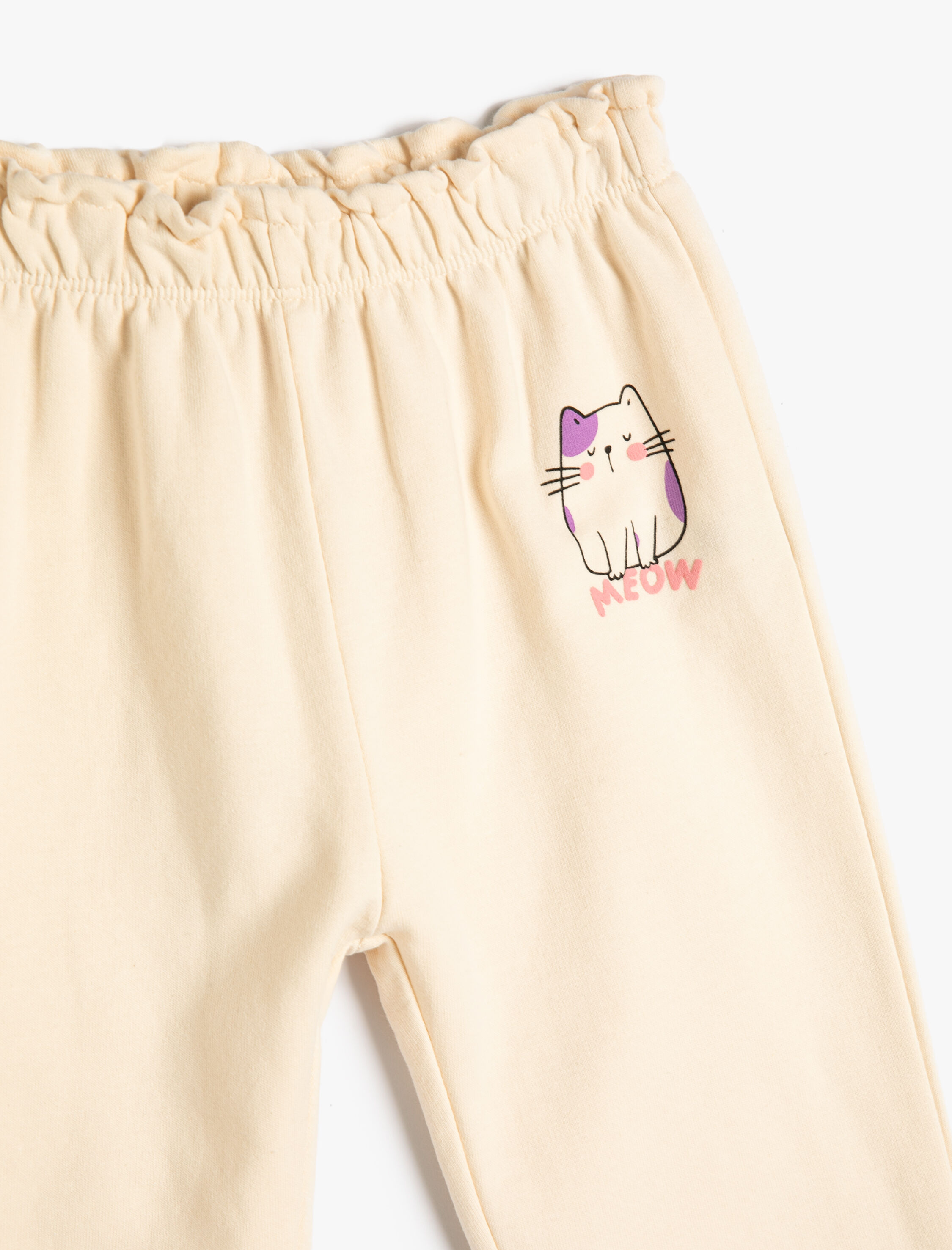  Kız Bebek Jogger Eşofman Altı Kedi Baskı Detaylı Pamuklu Beli Lastikli Şardonlu