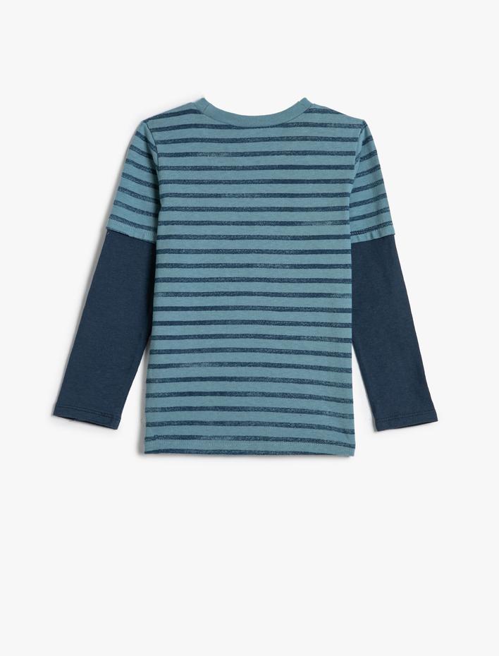 Erkek Bebek Tişört Kaplan Aplike Detaylı Bisiklet Yaka Uzun Kollu Pamuklu