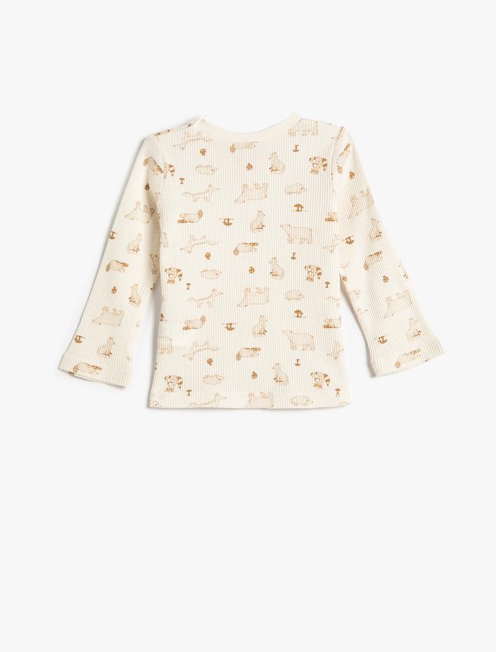 Erkek Bebek Tişört Grafik Hayvan Baskılı Dokulu Bisiklet Yaka Pamuklu