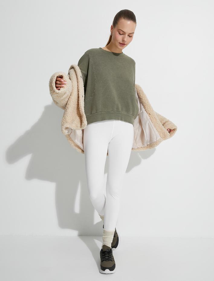  Şardonlu Bisiklet Yaka Sweatshirt Relax Fit Yıkamalı Dikiş Detaylı