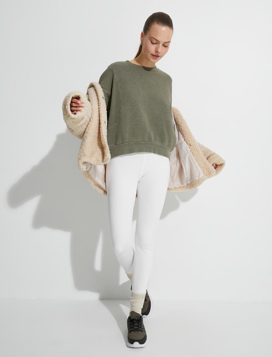   Şardonlu Bisiklet Yaka Sweatshirt Relax Fit Yıkamalı Dikiş Detaylı