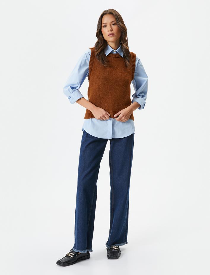  Örgü Süveter Bisiklet Yaka Kolsuz