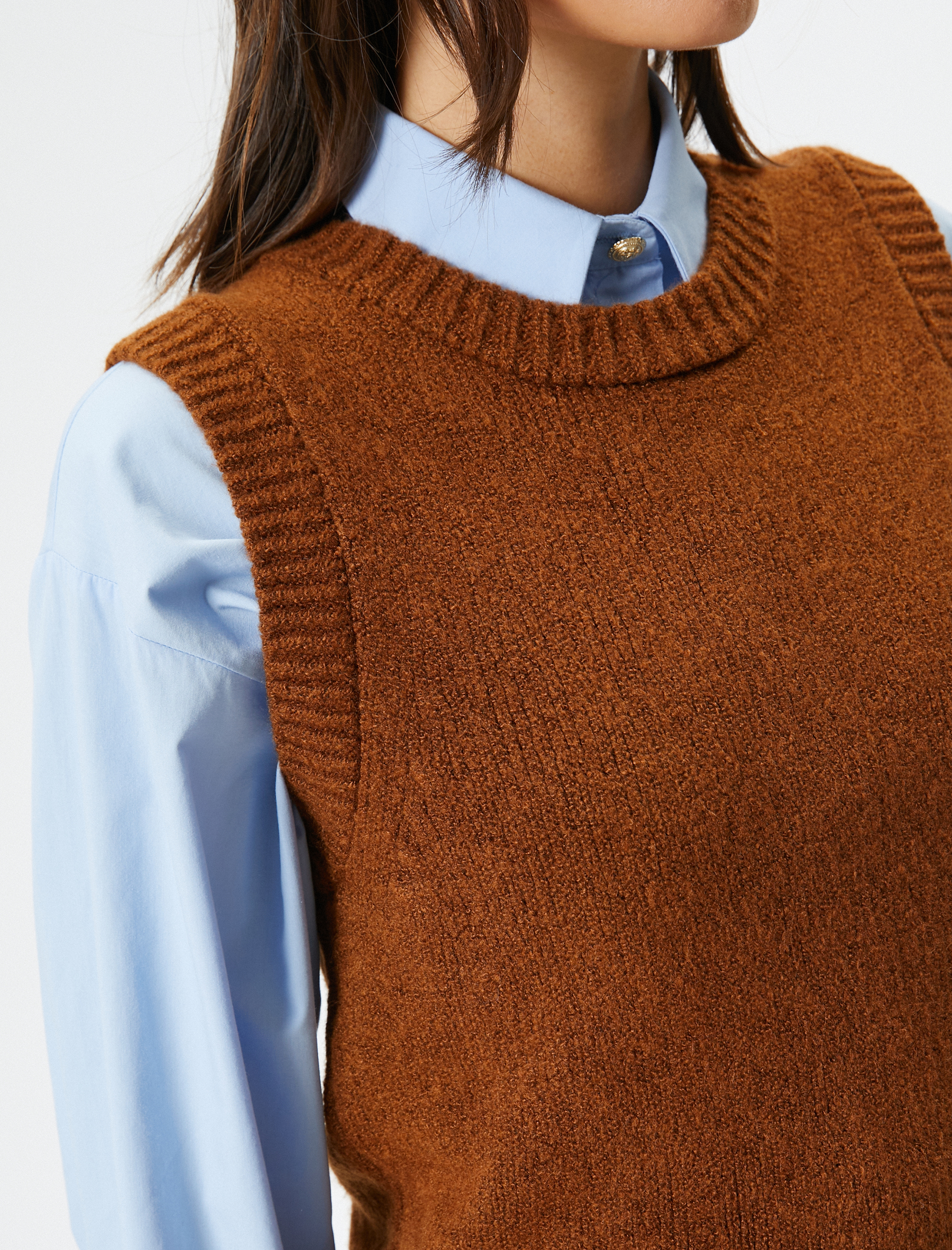   Örgü Süveter Bisiklet Yaka Kolsuz