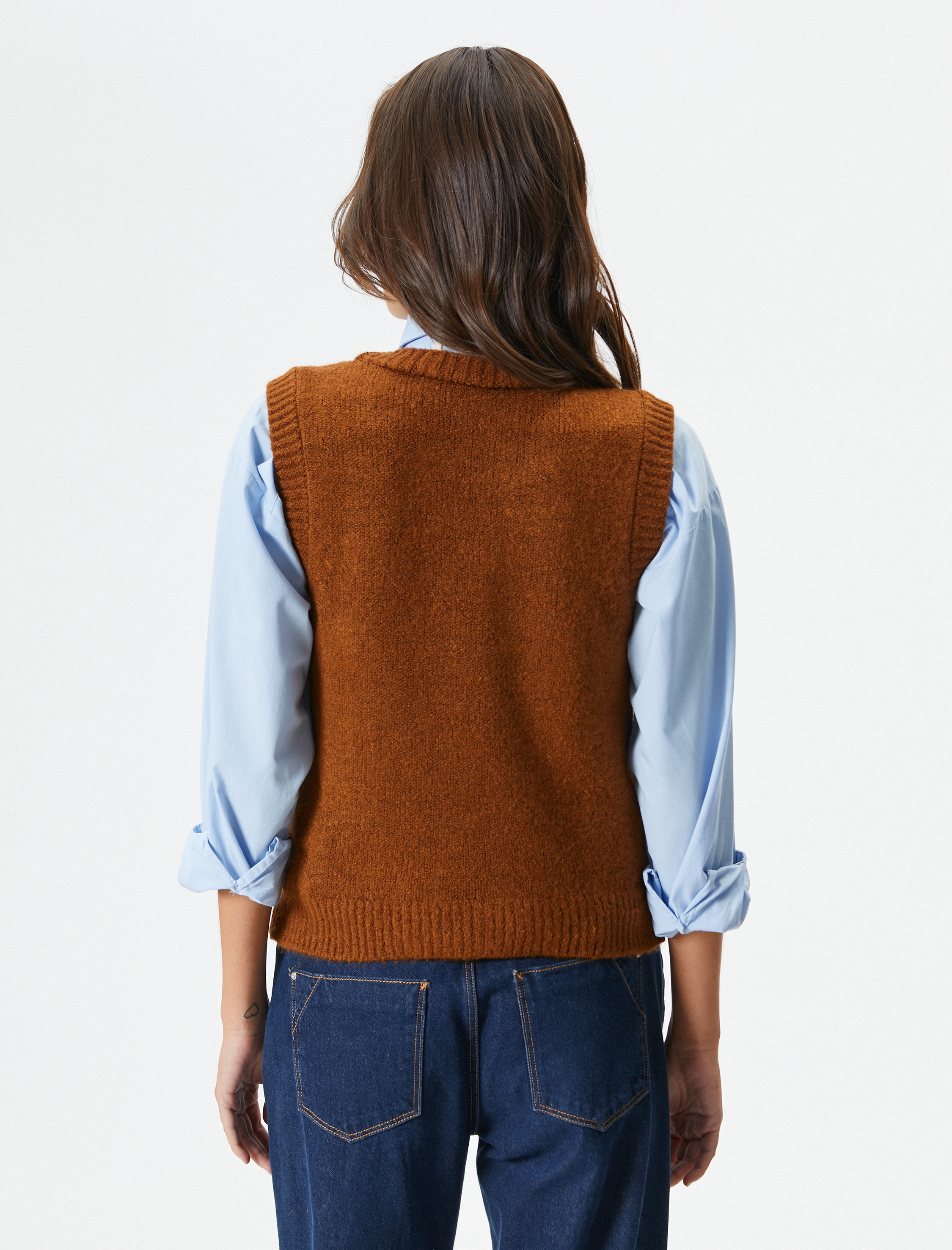   Örgü Süveter Bisiklet Yaka Kolsuz