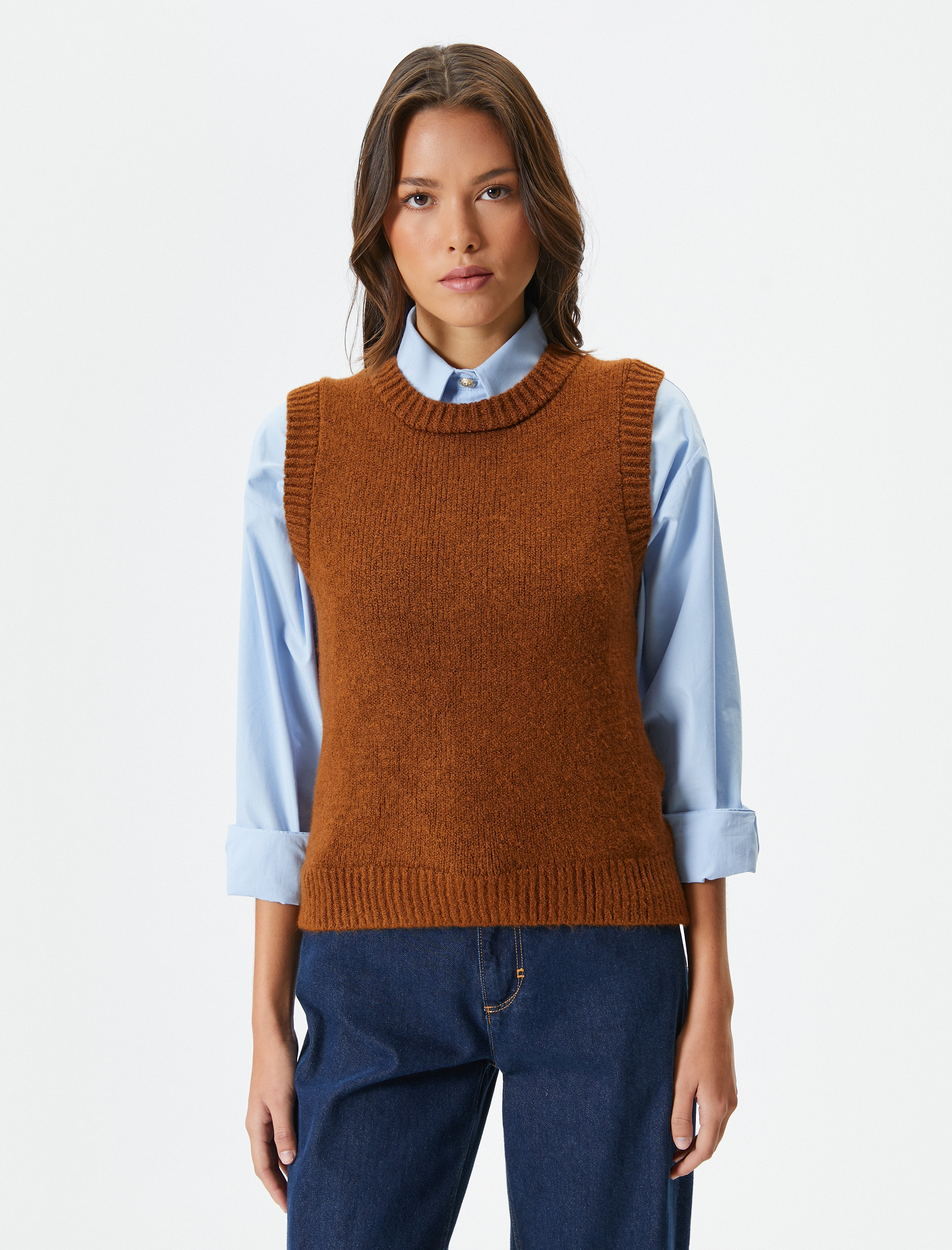   Örgü Süveter Bisiklet Yaka Kolsuz