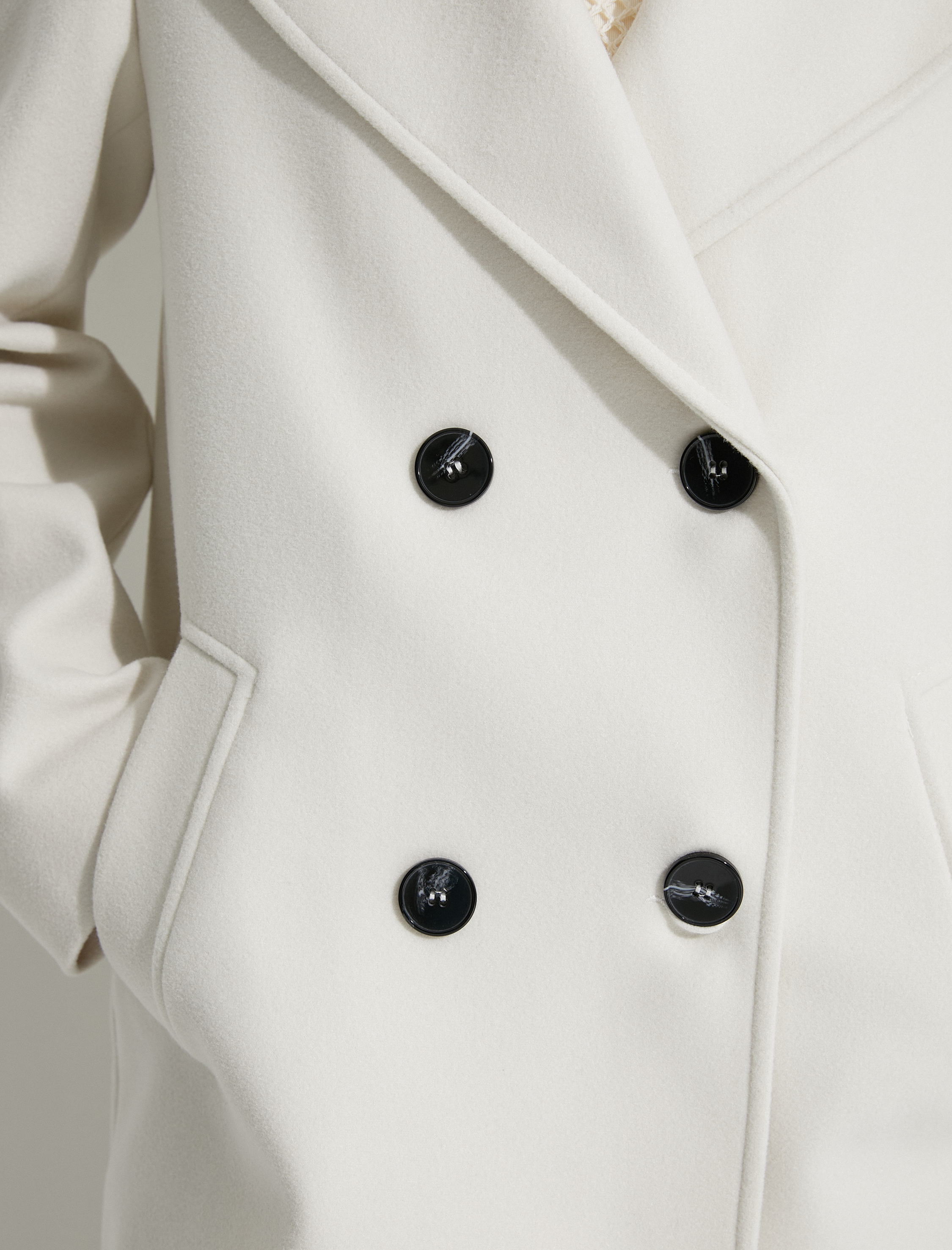   Uzun Oversize Kaşe Kaban Kruvaze Düğmeli Cepli