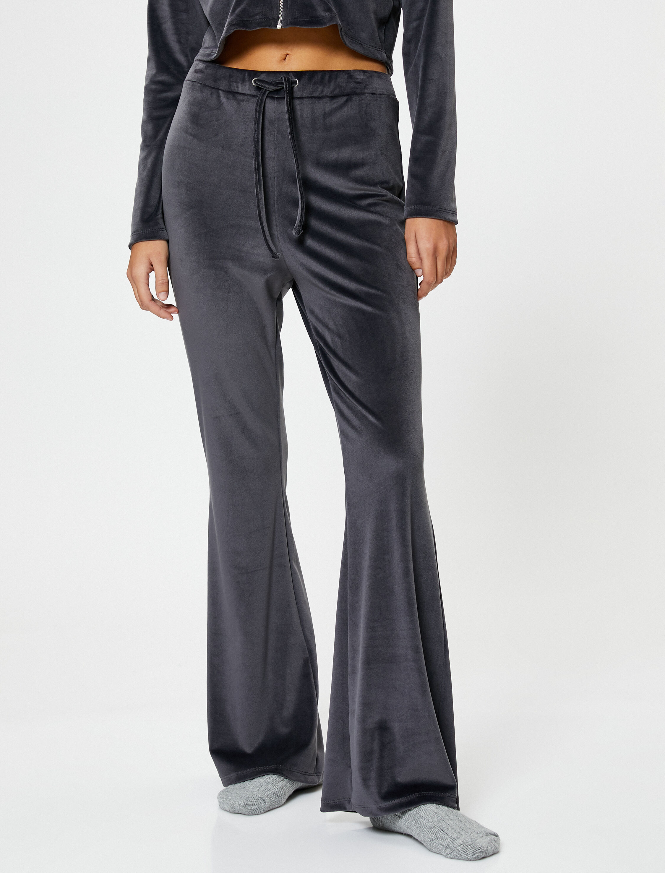   Kadife Pijama Altı Kışlık Yumuşak Dokulu İspanyol Paça