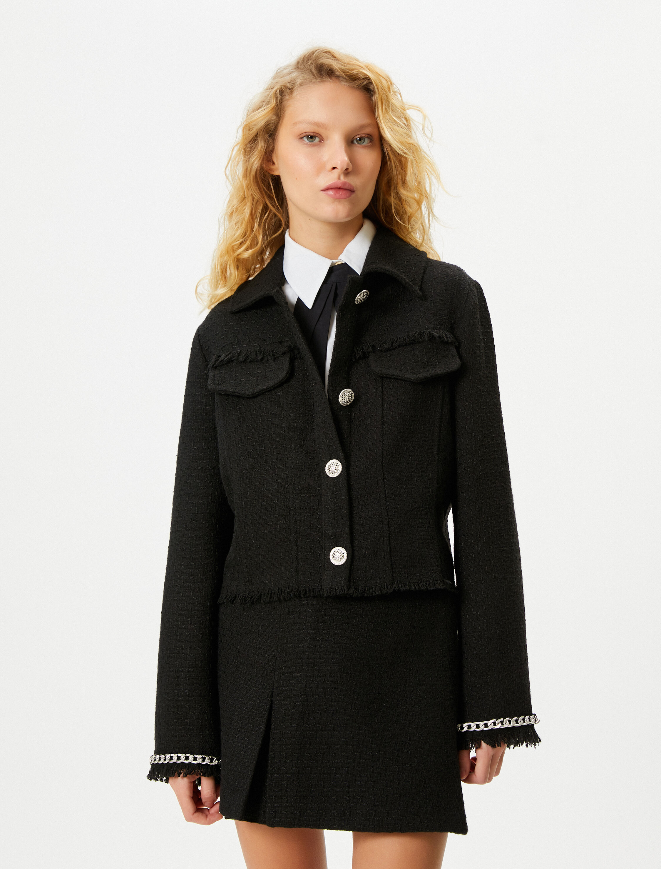   Tüvit Ceket Püsküllü Kapaklı Cep Detaylı Manşetleri Zincirli Gömlek Yaka