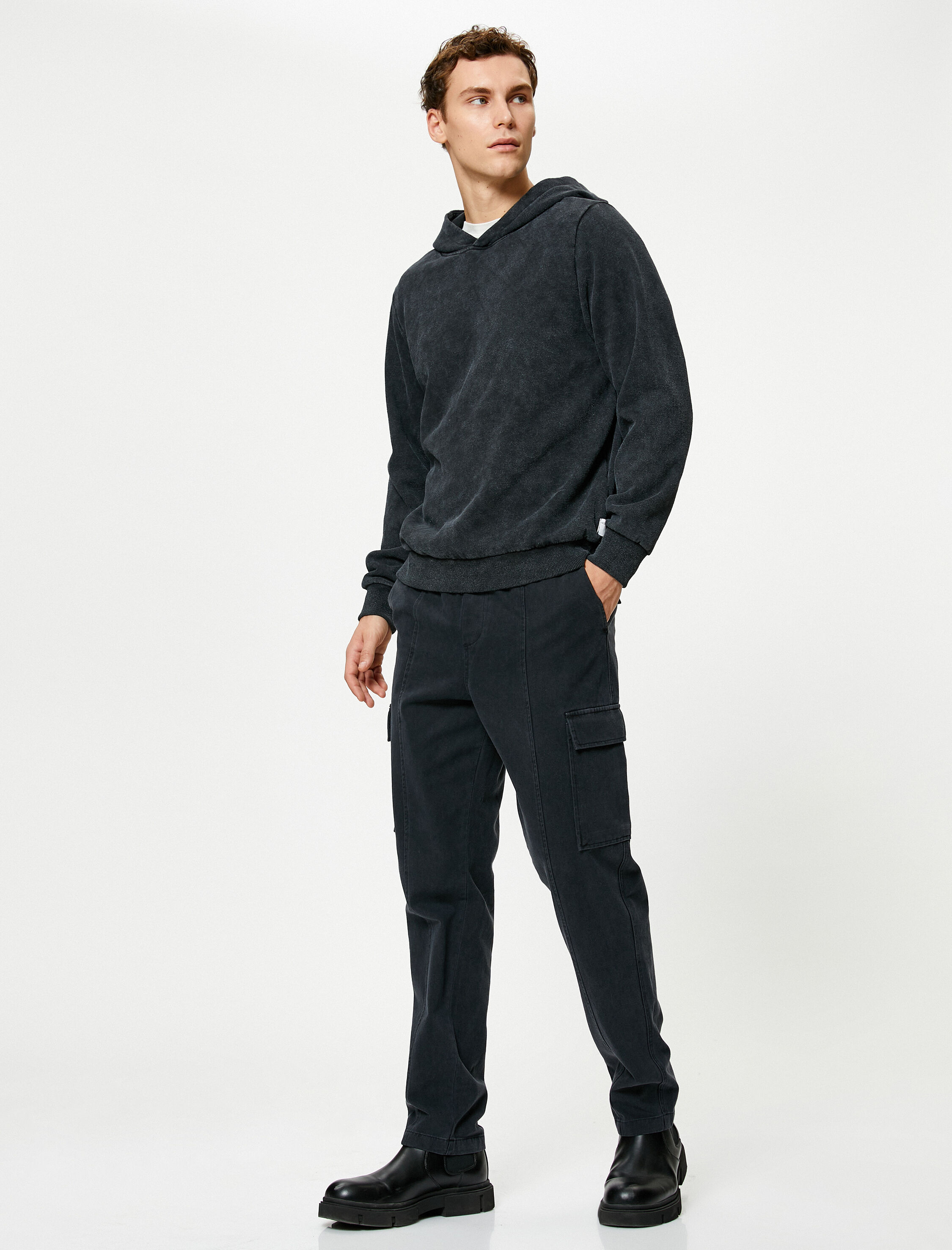   Oversize Yıkamalı Sweat Kapşonlu Dikiş Detaylı