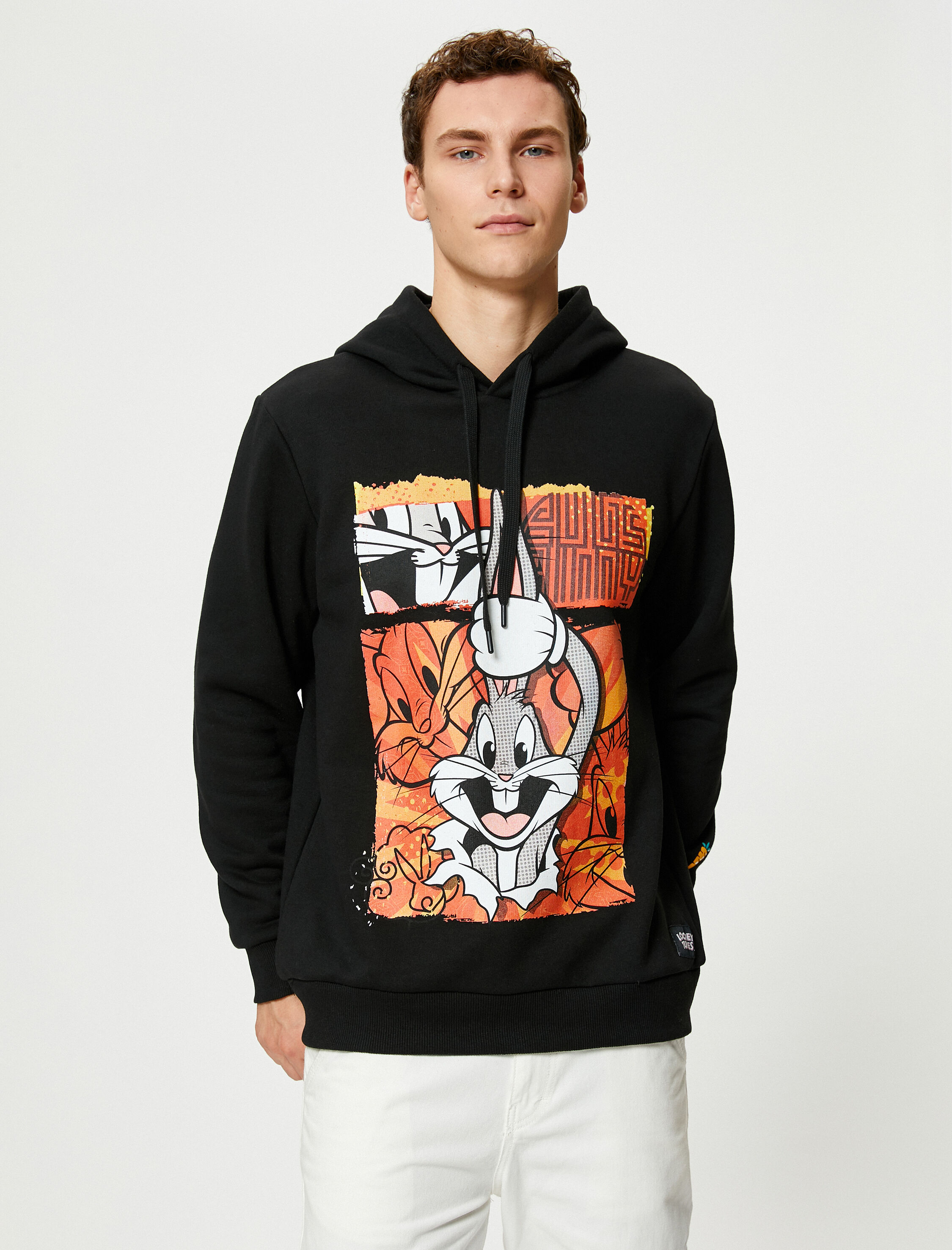 Bugs Bunny Kapşonlu Sweatshirt Lisanslı Baskılı Şardonlu