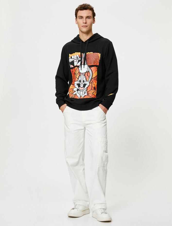  Bugs Bunny Kapşonlu Sweatshirt Lisanslı Baskılı Şardonlu
