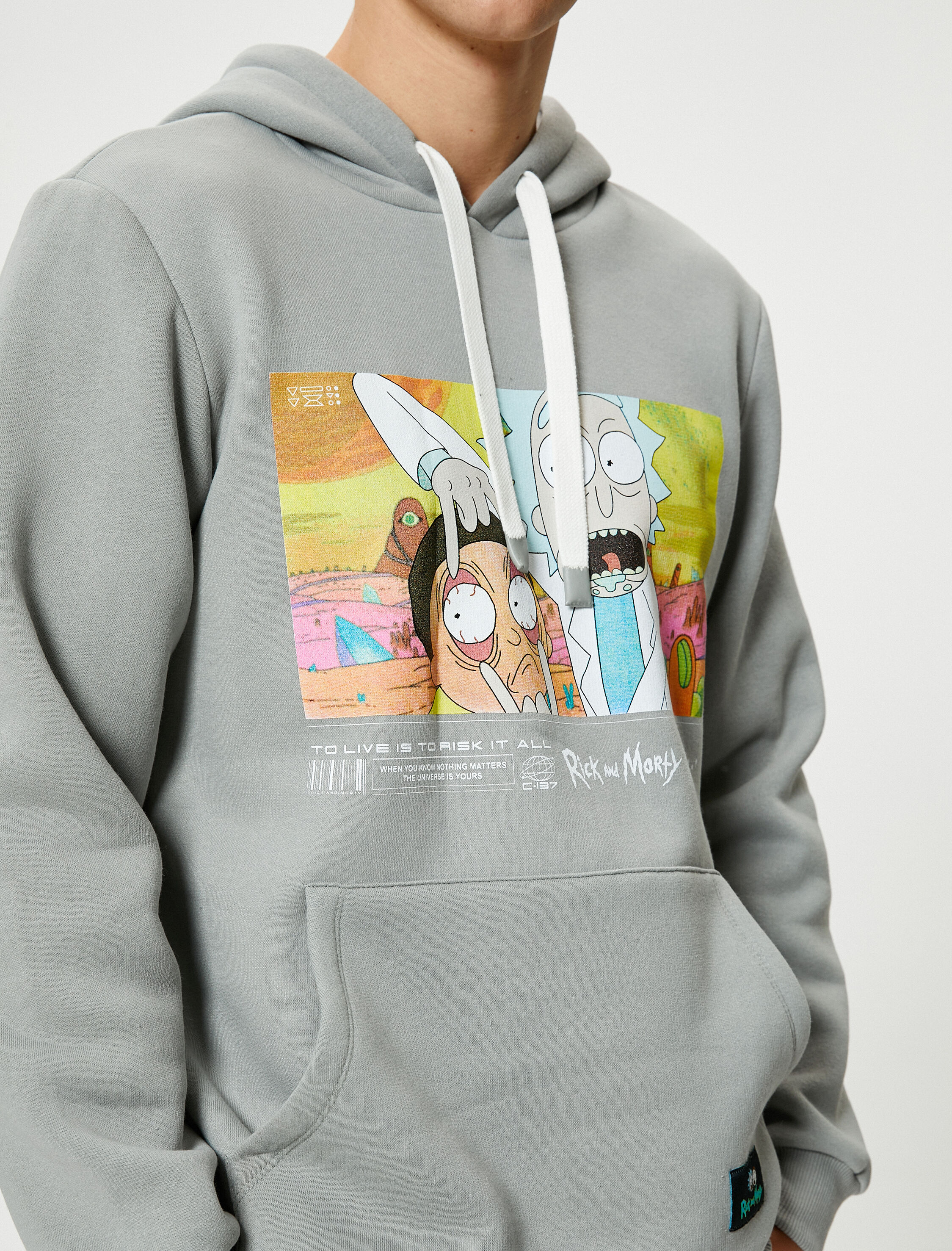   Rick and Morty Hoodie Kanguru Cepli Lisanslı Baskılı Şardonlu