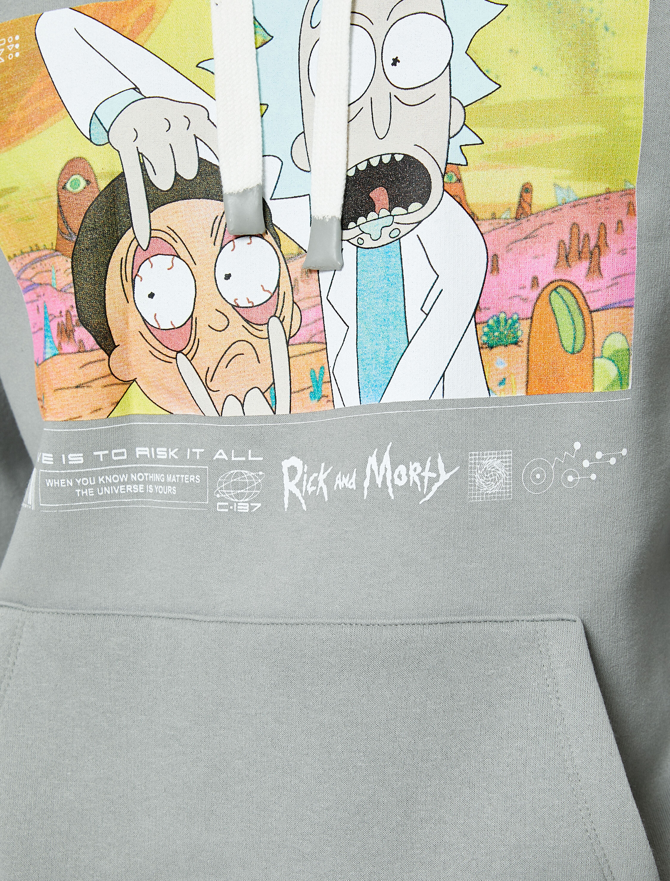   Rick and Morty Hoodie Kanguru Cepli Lisanslı Baskılı Şardonlu