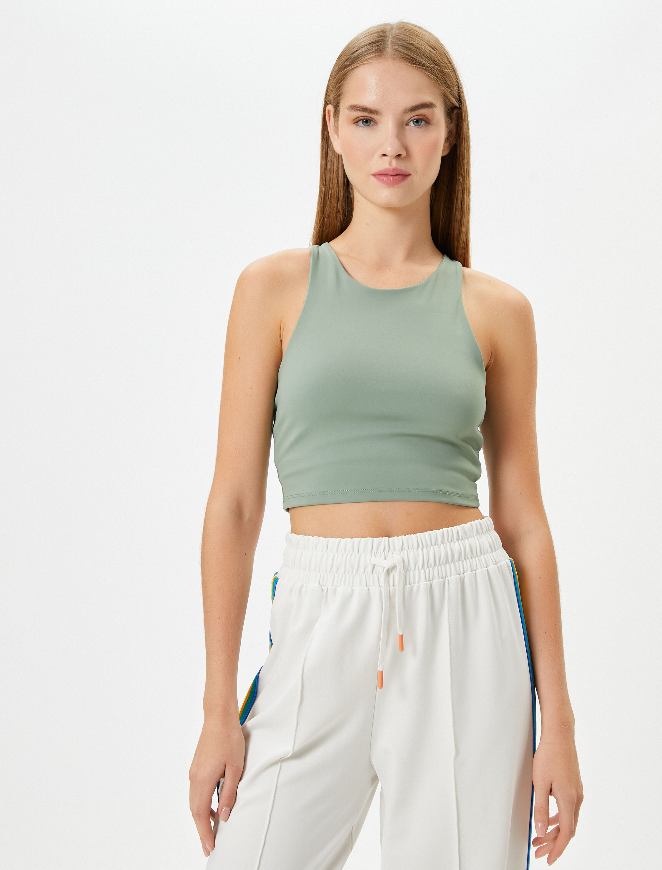   Sporcu Sütyeni Arkası Çapraz Askılı Kaplı Yuvarlak Yaka Slim Fit