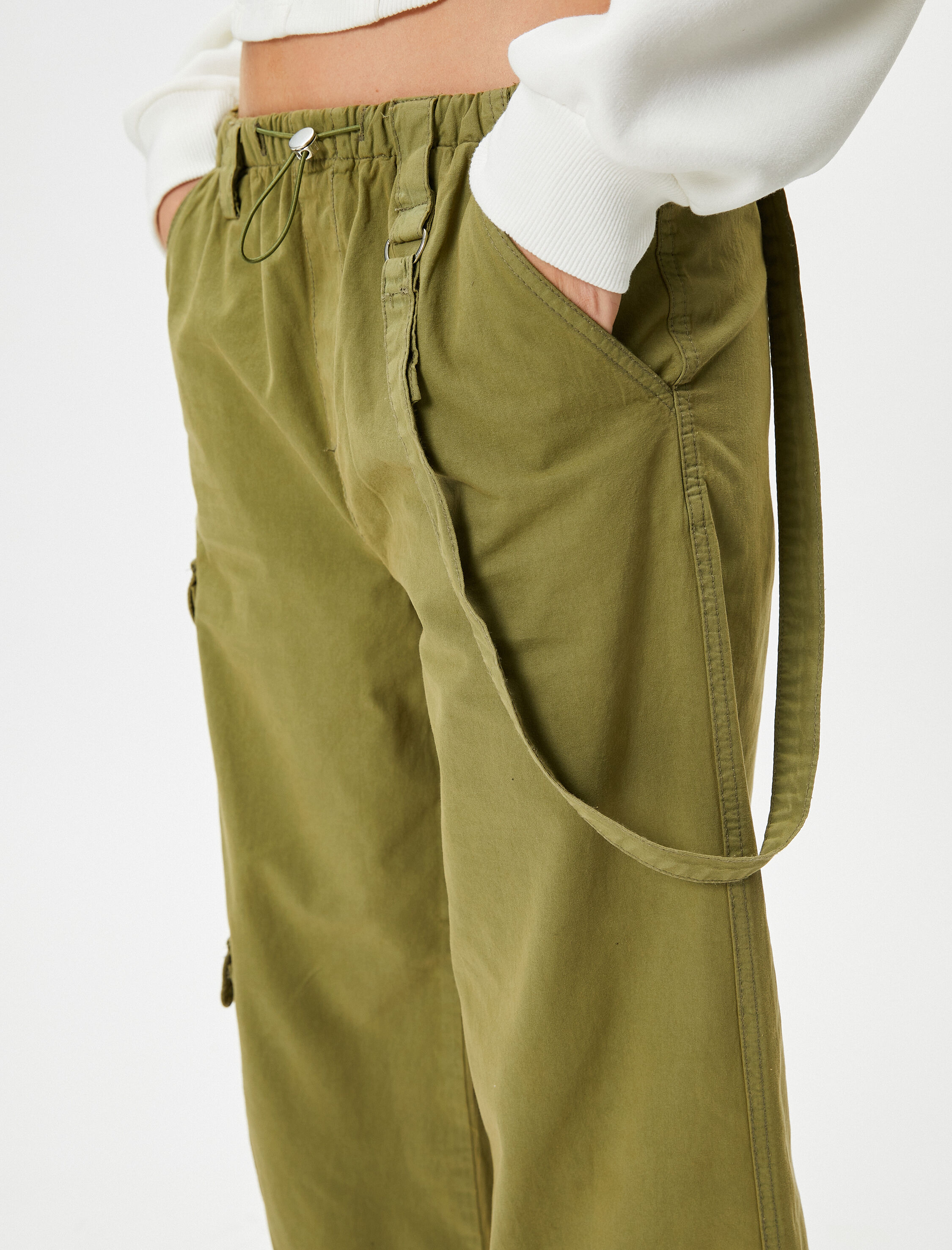   Oversize Paraşüt Pantolon Kargo Cepli Pamuklu