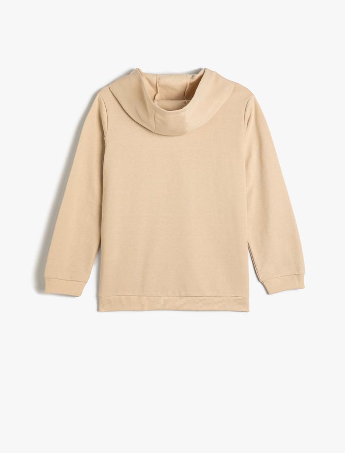 Erkek Çocuk Kapşonlu Sweat Kaplan Baskılı Uzun Kollu Şardonlu