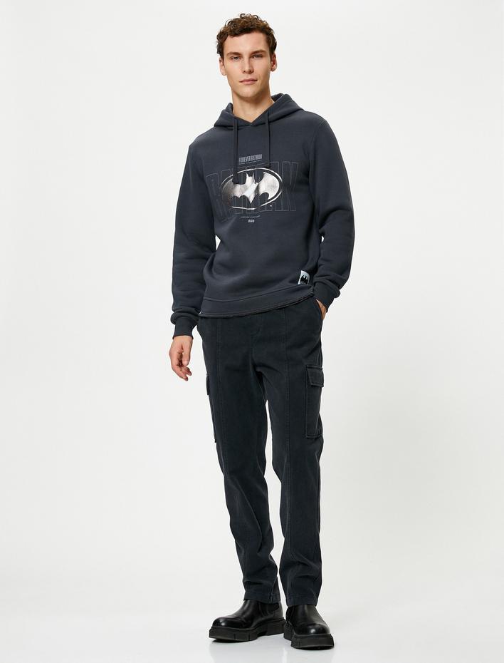  Batman Hoodie Lisanslı Baskılı Şardonlu