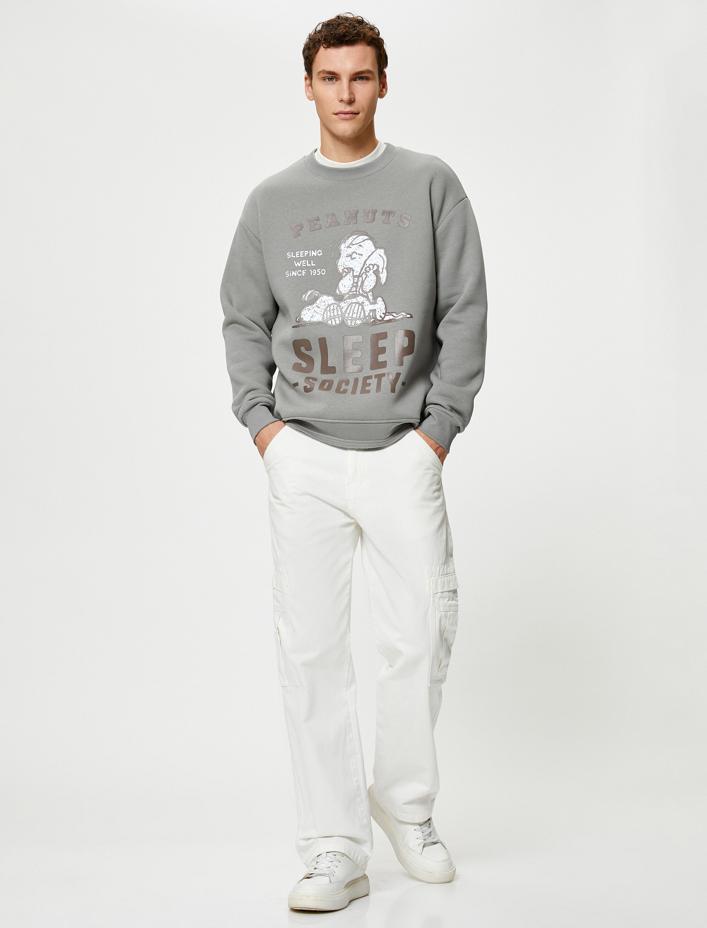   Snoopy Bisiklet Yaka Sweat Rahat Kesim Lisanslı Baskılı Şardonlu