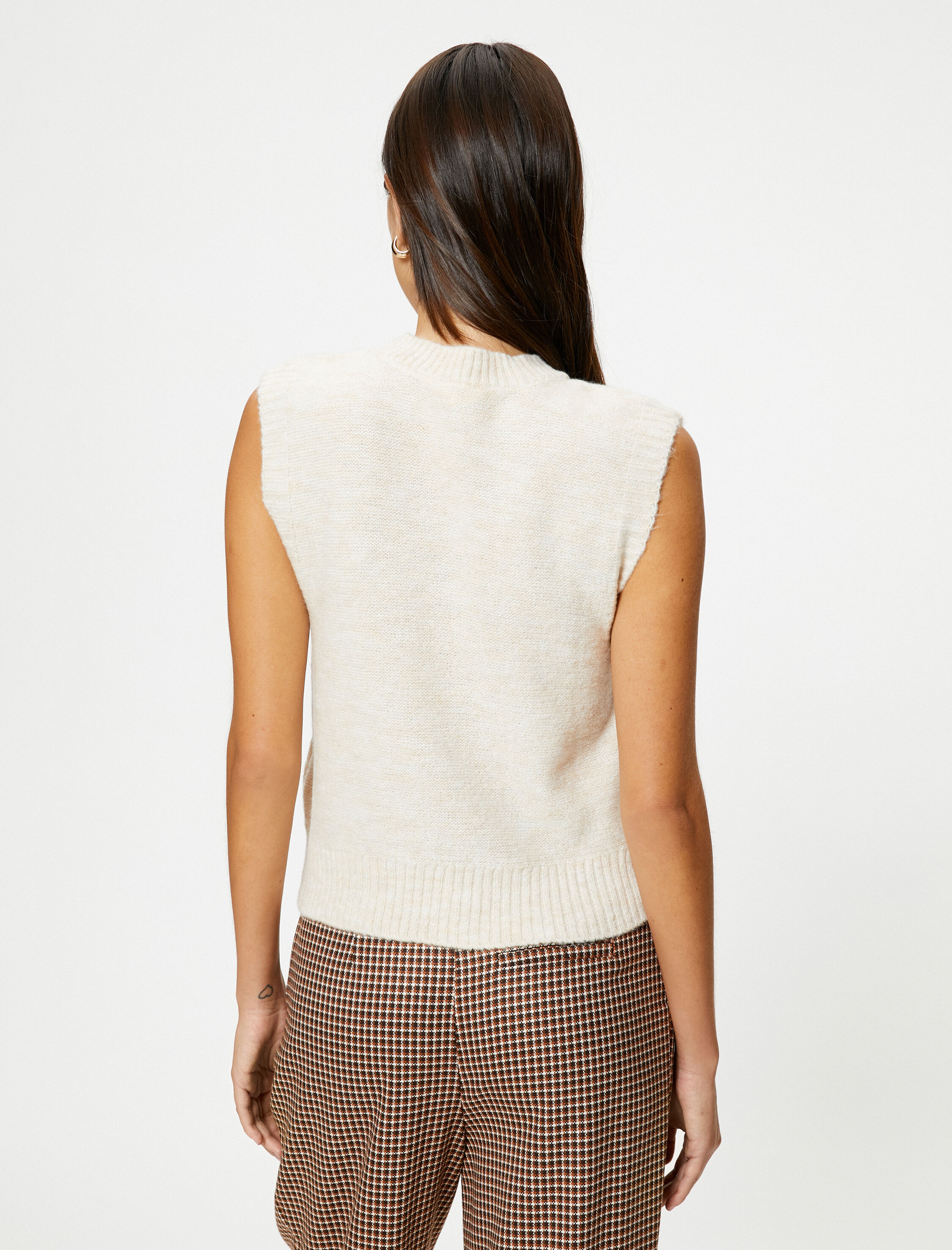   Dik Yaka Süveter Saç Örgüsü Motifli