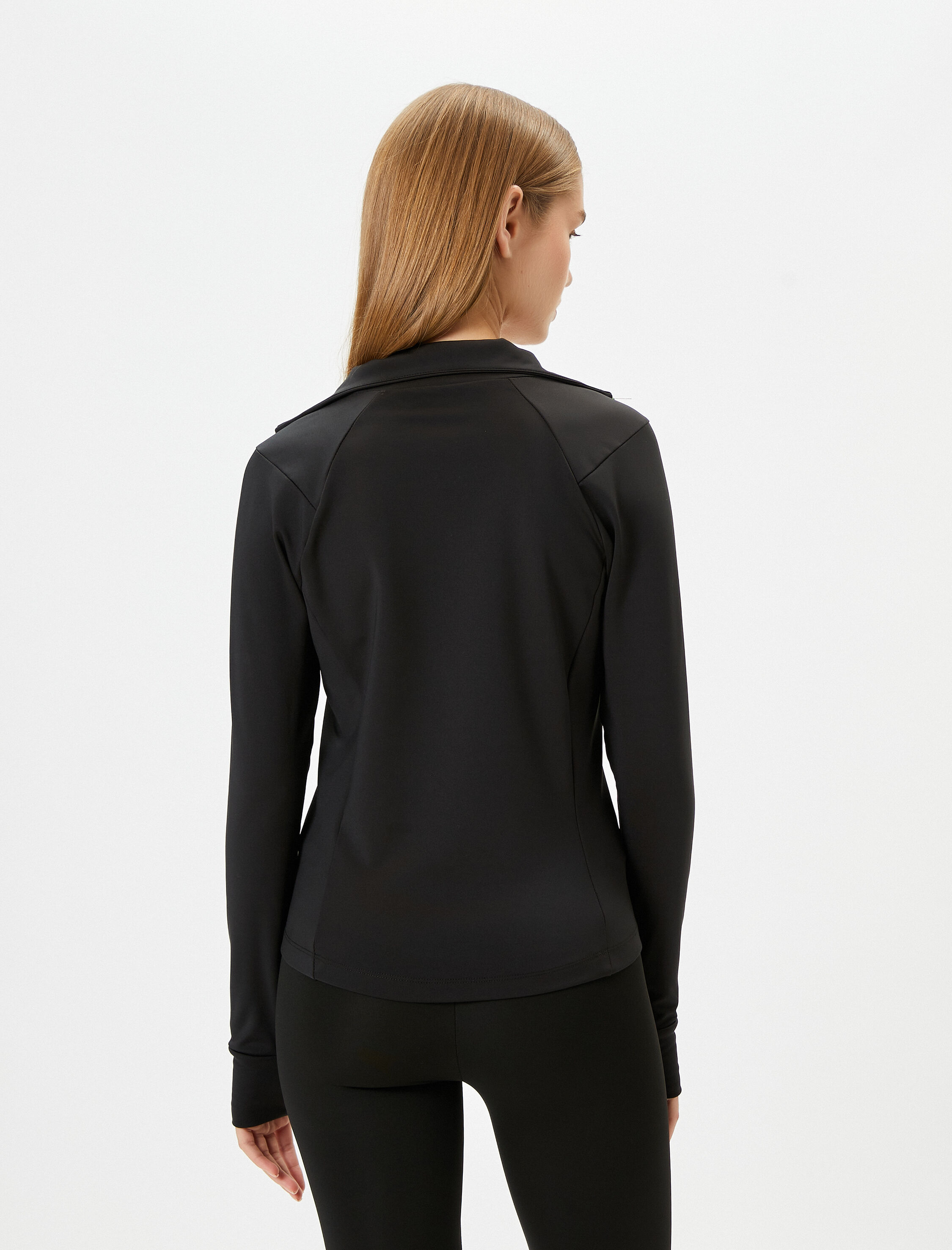   Spor Fermuarlı Sweatshirt Dik Yaka Uzun Kollu Cepli