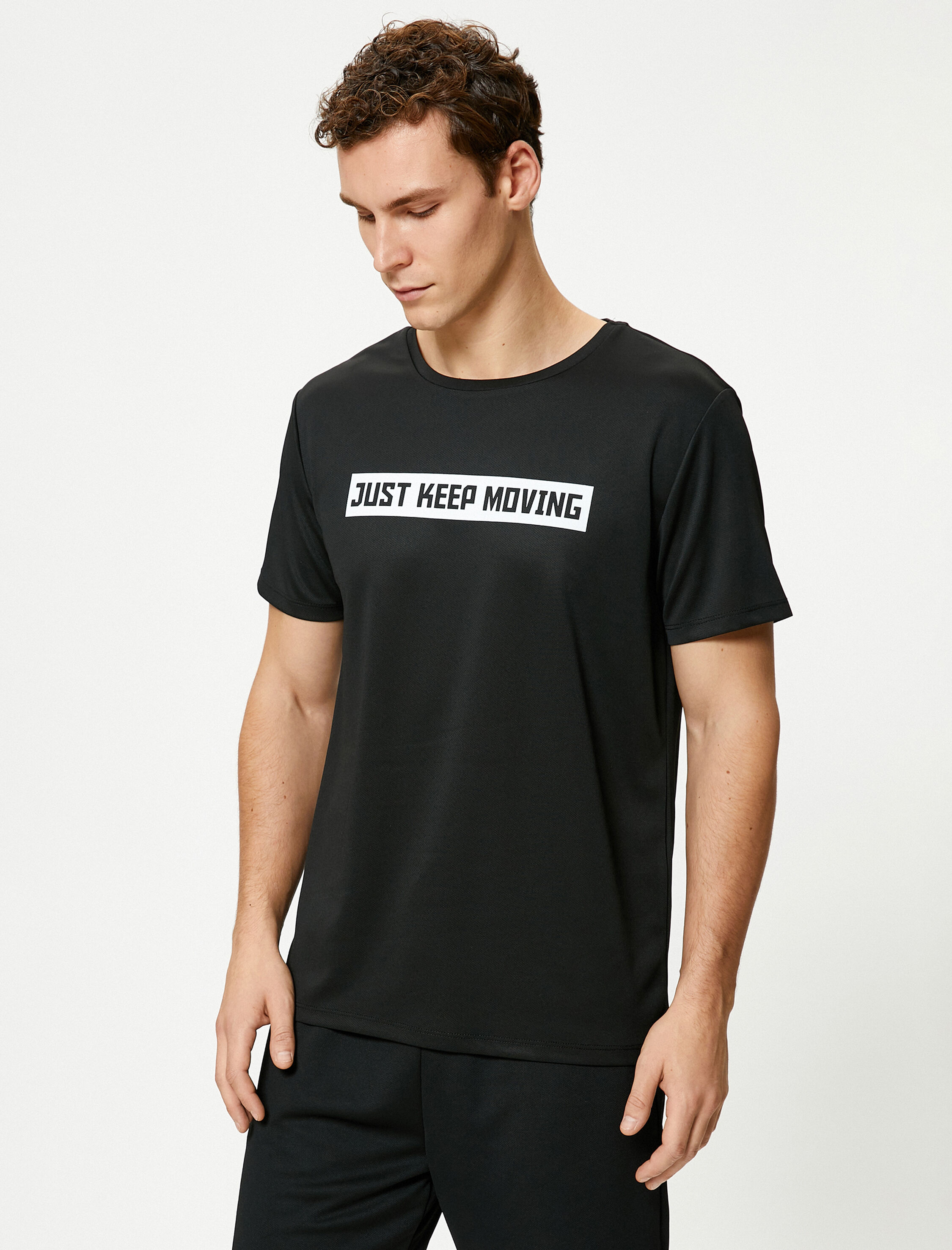   Spor Tişört Slogan Baskılı Bisiklet Yaka Kısa Kollu