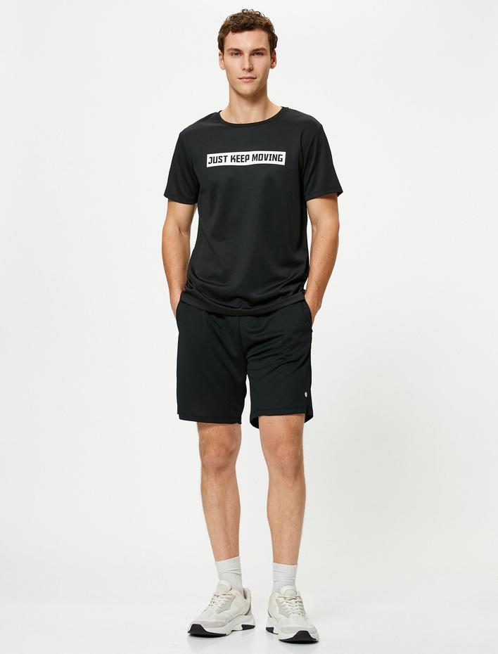  Spor Tişört Slogan Baskılı Bisiklet Yaka Kısa Kollu