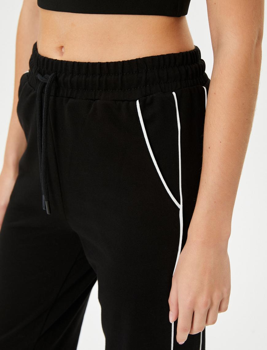   Tapered Fit Eşofman Altı Beli Bağlamalı Cepli Çizgili Rahat Kalıp Pamuklu