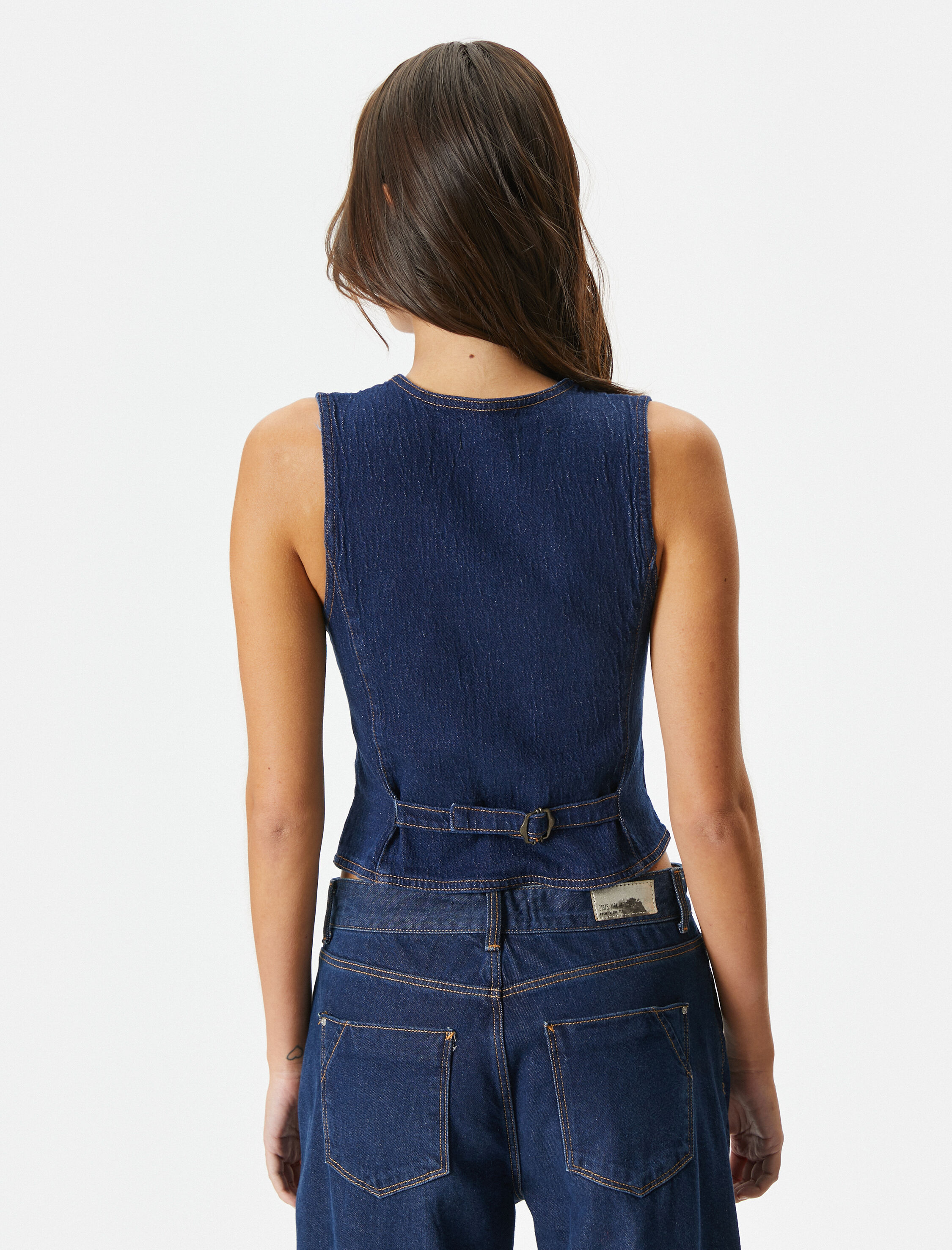   Crop Kot Yelek Düğmeli Cep Detaylı V Yaka Pamuklu