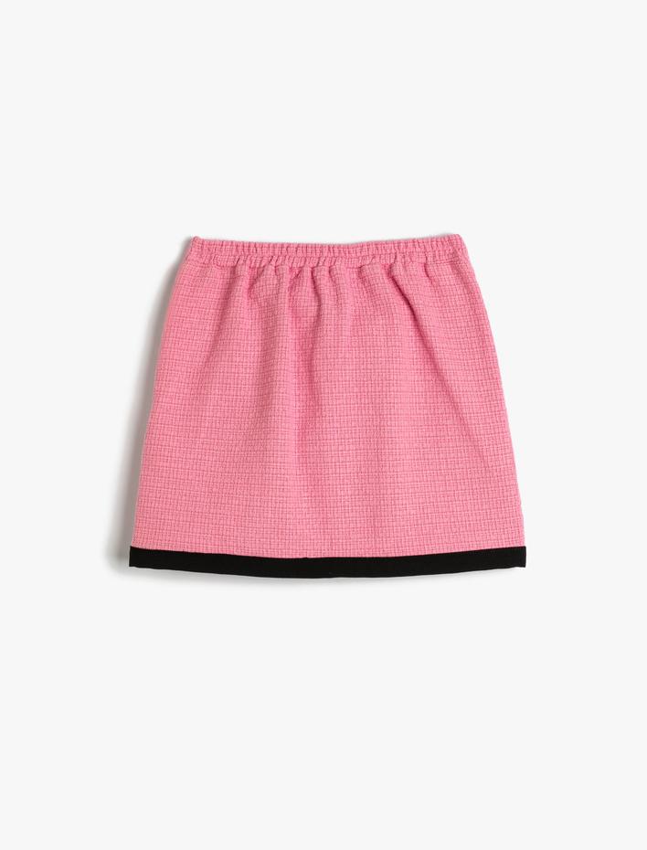 Kız Çocuk Tüvit Etek Cep Aplikeli Renk Kontrastlı Pamuklu