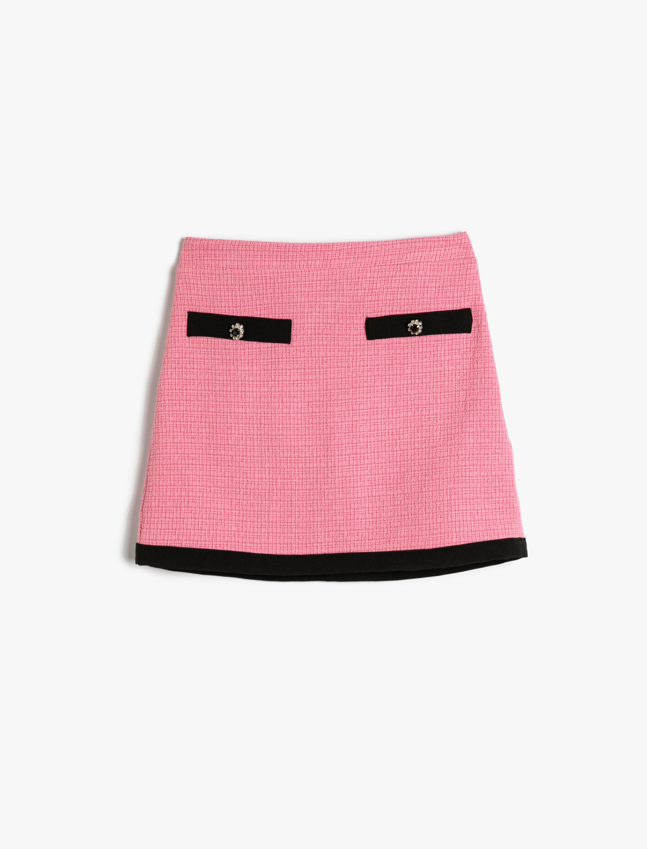  Kız Çocuk Tüvit Etek Cep Aplikeli Renk Kontrastlı Pamuklu