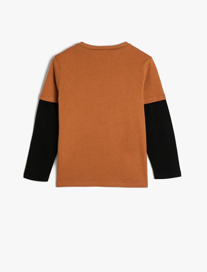 Erkek Çocuk Tişört Dinozor Baskılı Uzun Çıkma Kollu Bisiklet Yaka Pamuklu