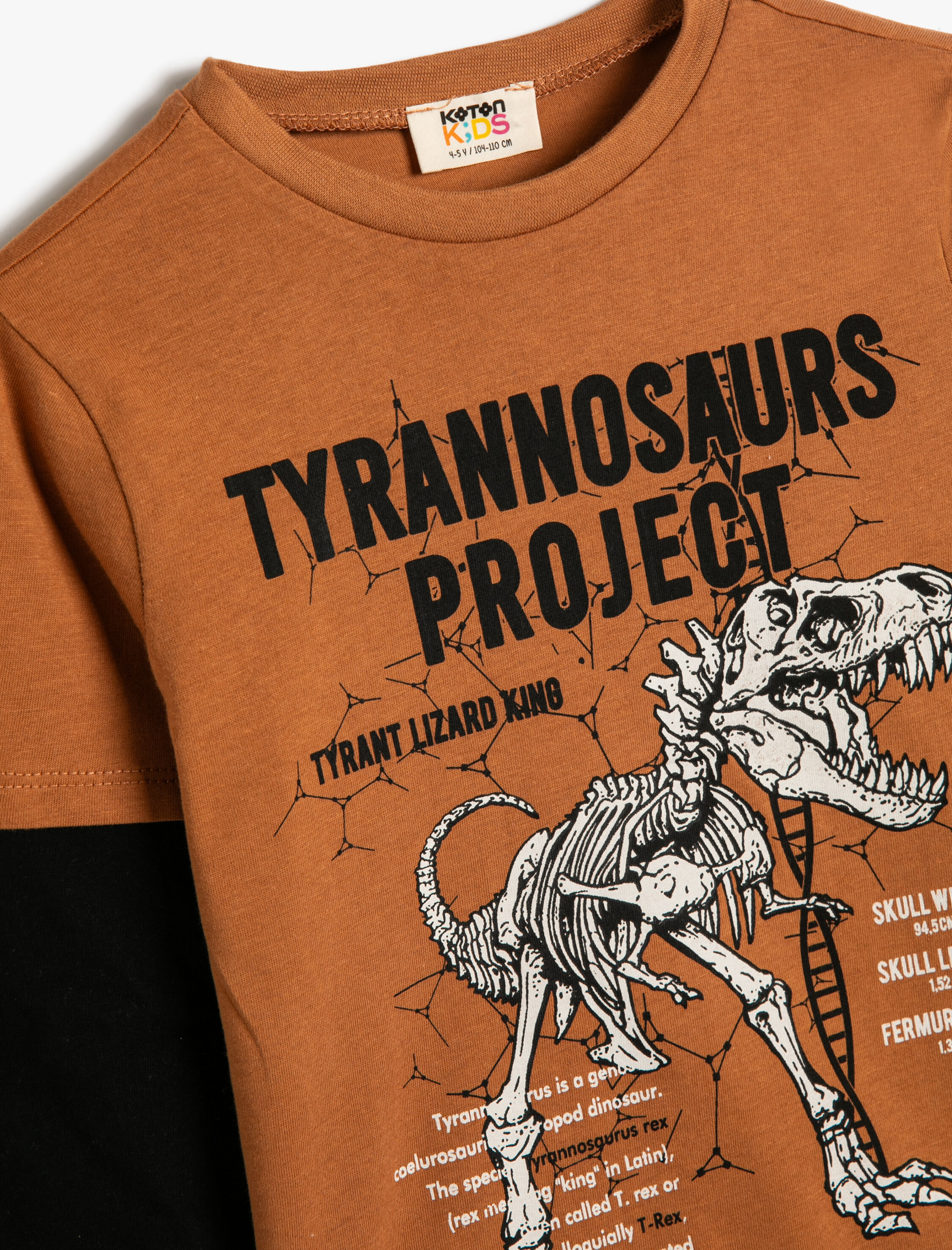  Erkek Çocuk Tişört Dinozor Baskılı Uzun Çıkma Kollu Bisiklet Yaka Pamuklu