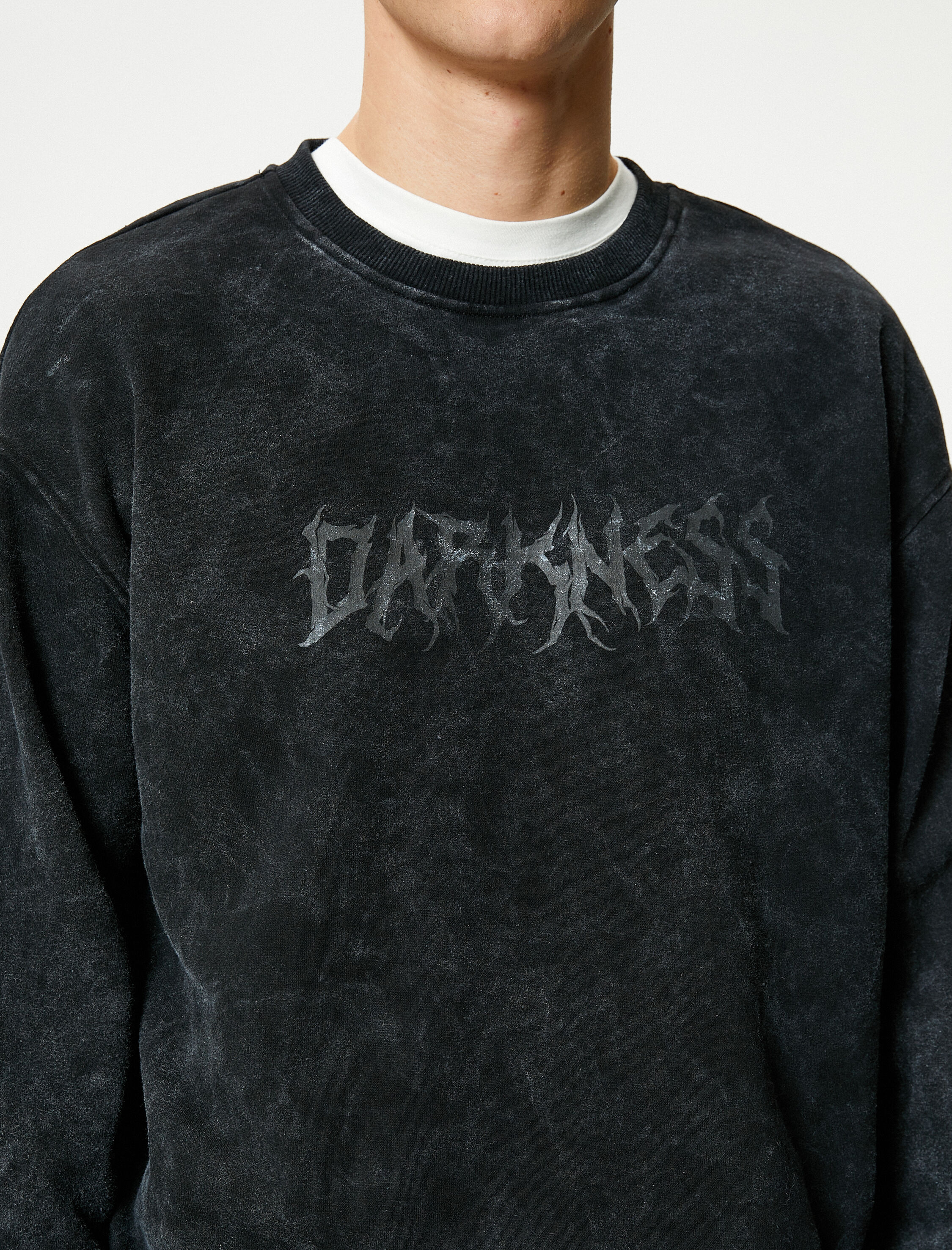   Yıkamalı Sweatshirt Bisiklet Yaka Rahat Kesim Slogan Baskılı Şardonlu