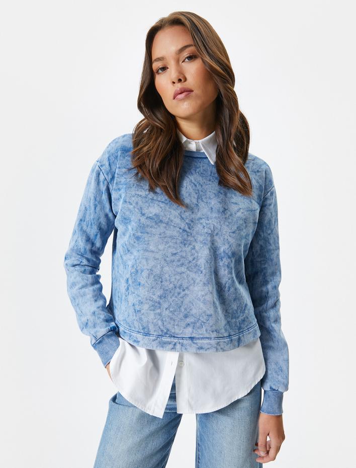  Bisiklet Yaka Sweatshirt Basic Yıkamalı