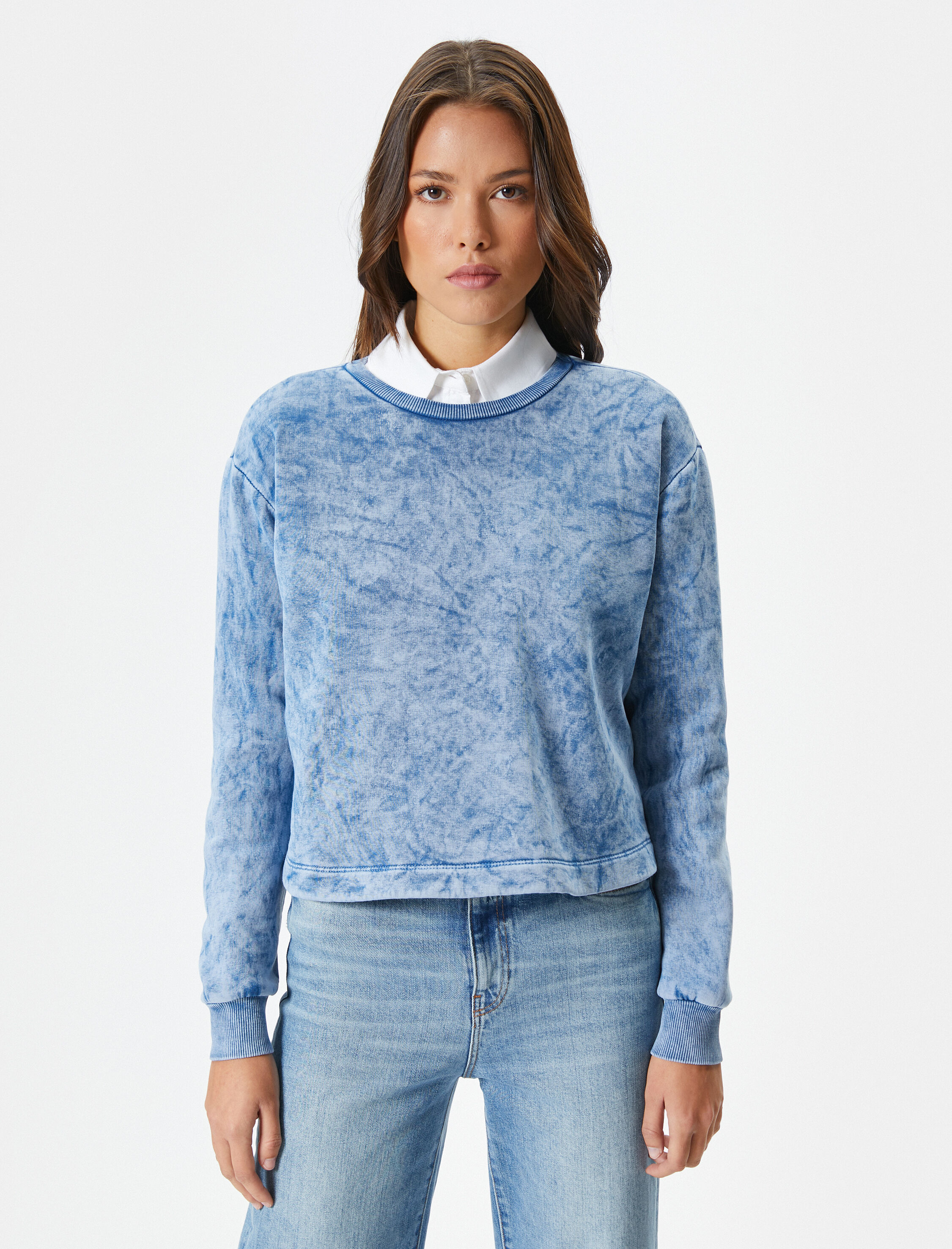   Bisiklet Yaka Sweatshirt Basic Yıkamalı