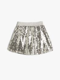 Pullu Payetli Etek Beli Lastikli Sim Detaylı